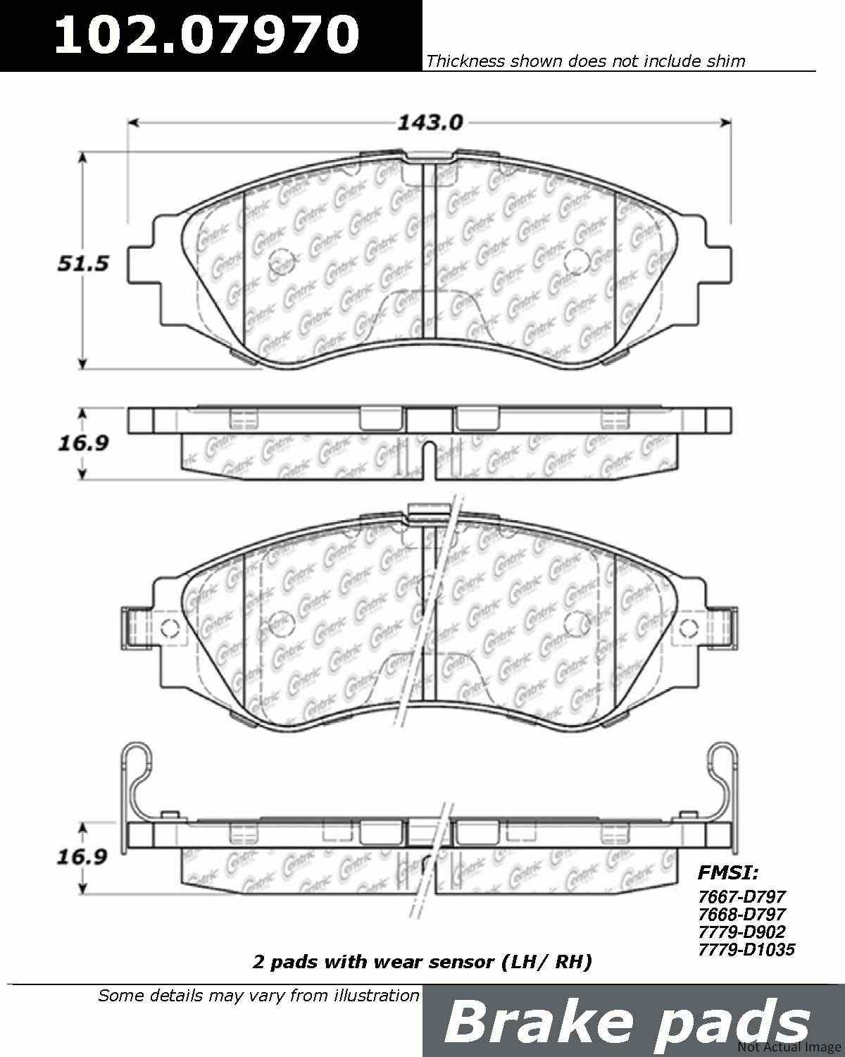 Front View of Front Disc Brake Pad Set CENTRIC 102.07970