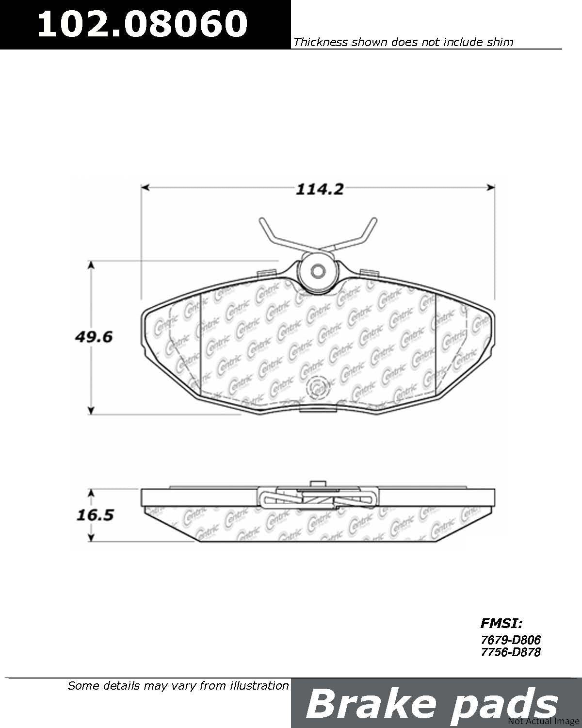 Front View of Rear Disc Brake Pad Set CENTRIC 102.08060