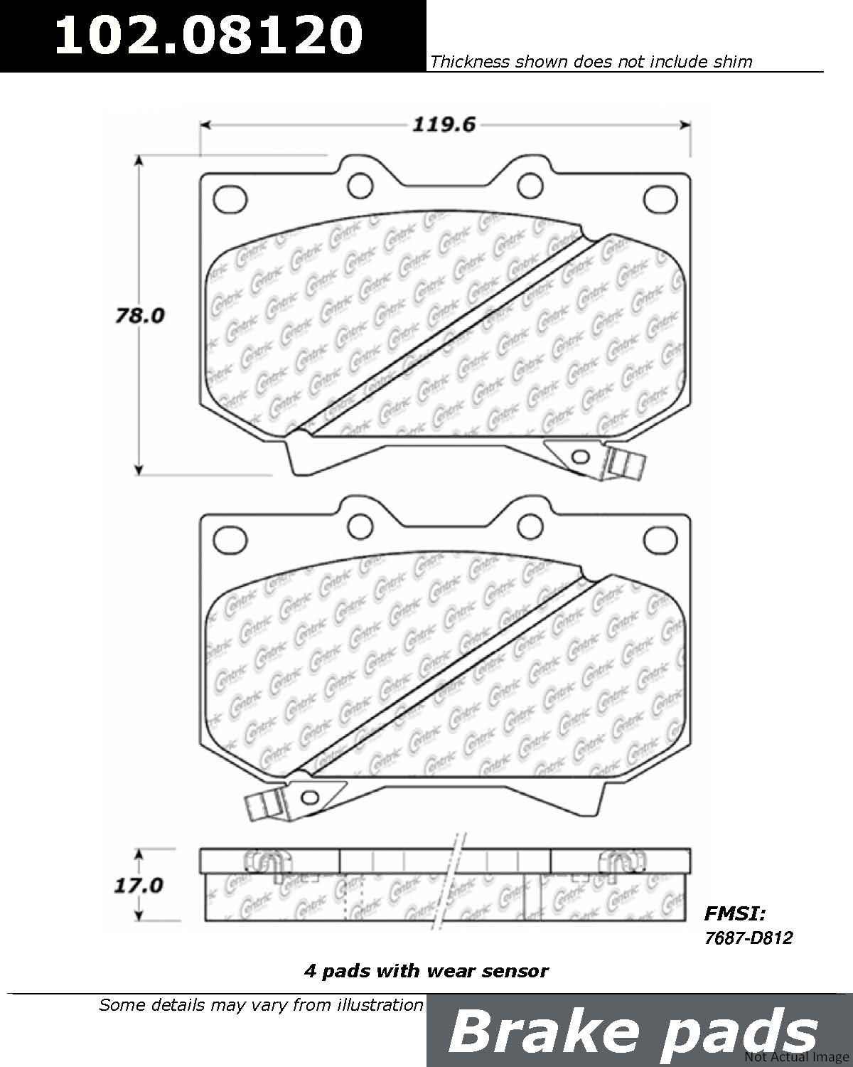 Front View of Front Disc Brake Pad Set CENTRIC 102.08120