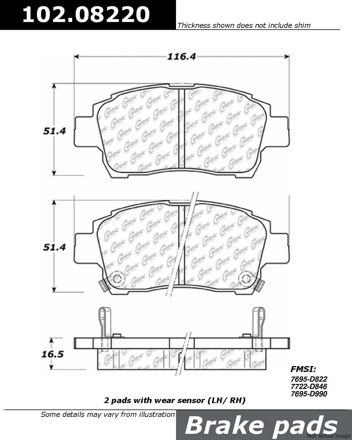 Front View of Front Disc Brake Pad Set CENTRIC 102.08220