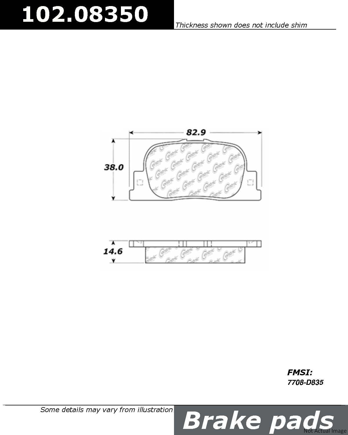 Front View of Rear Disc Brake Pad Set CENTRIC 102.08350