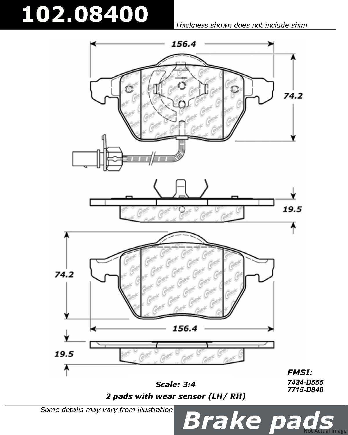 Front View of Front Disc Brake Pad Set CENTRIC 102.08400