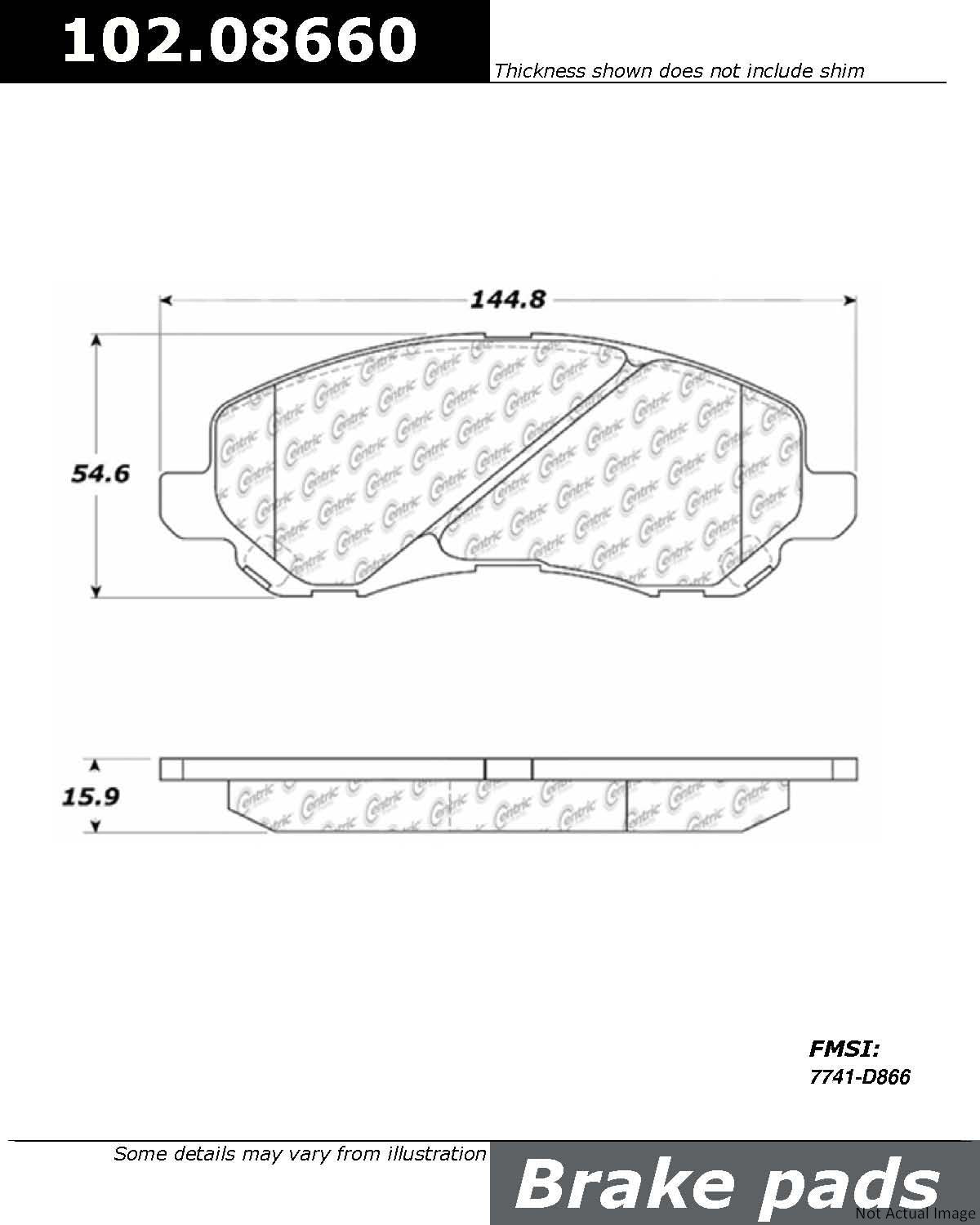 Front View of Front Disc Brake Pad Set CENTRIC 102.08660