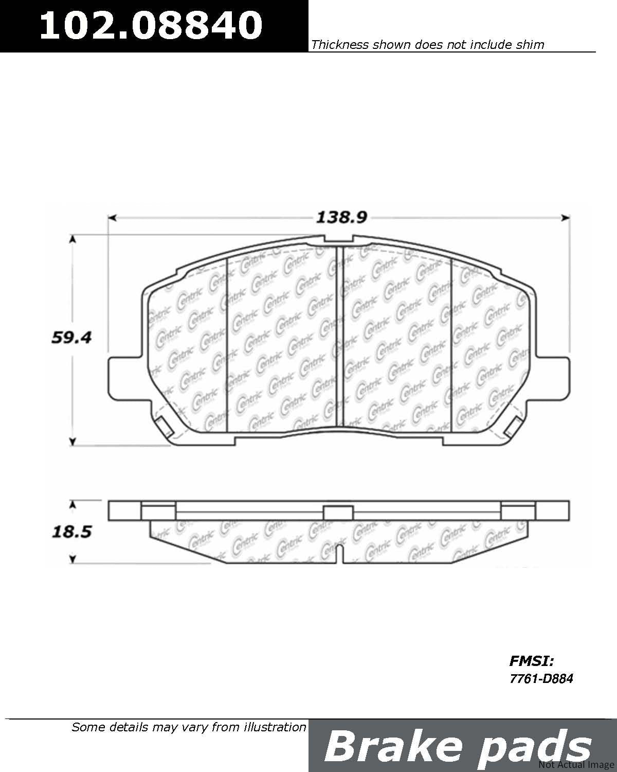 Front View of Front Disc Brake Pad Set CENTRIC 102.08840