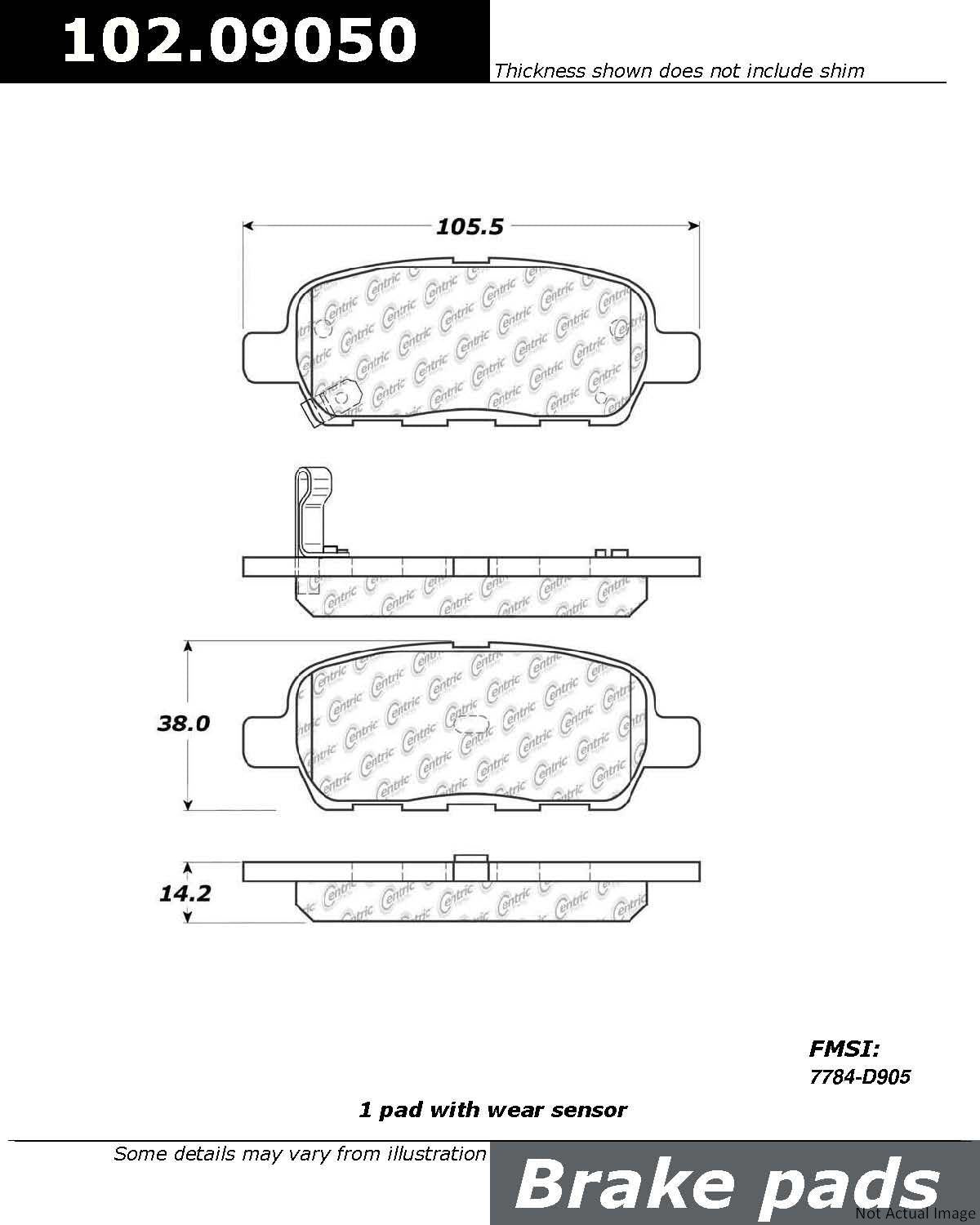 Front View of Rear Disc Brake Pad Set CENTRIC 102.09050