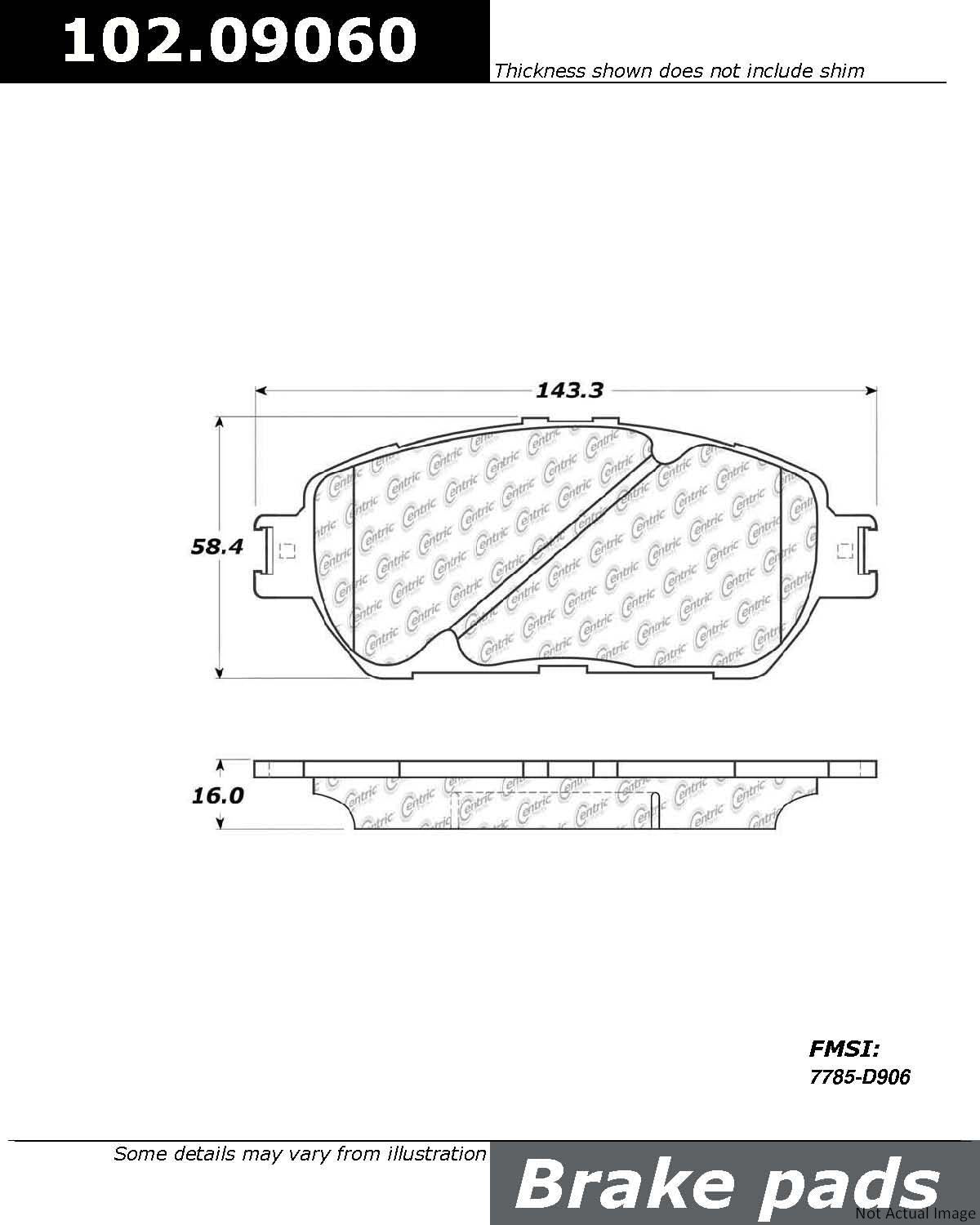 Front View of Front Disc Brake Pad Set CENTRIC 102.09060