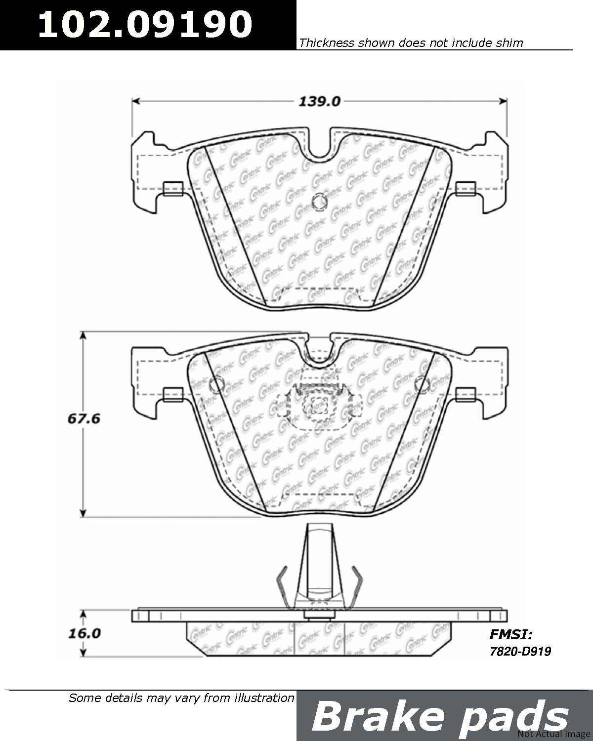 Front View of Rear Disc Brake Pad Set CENTRIC 102.09190