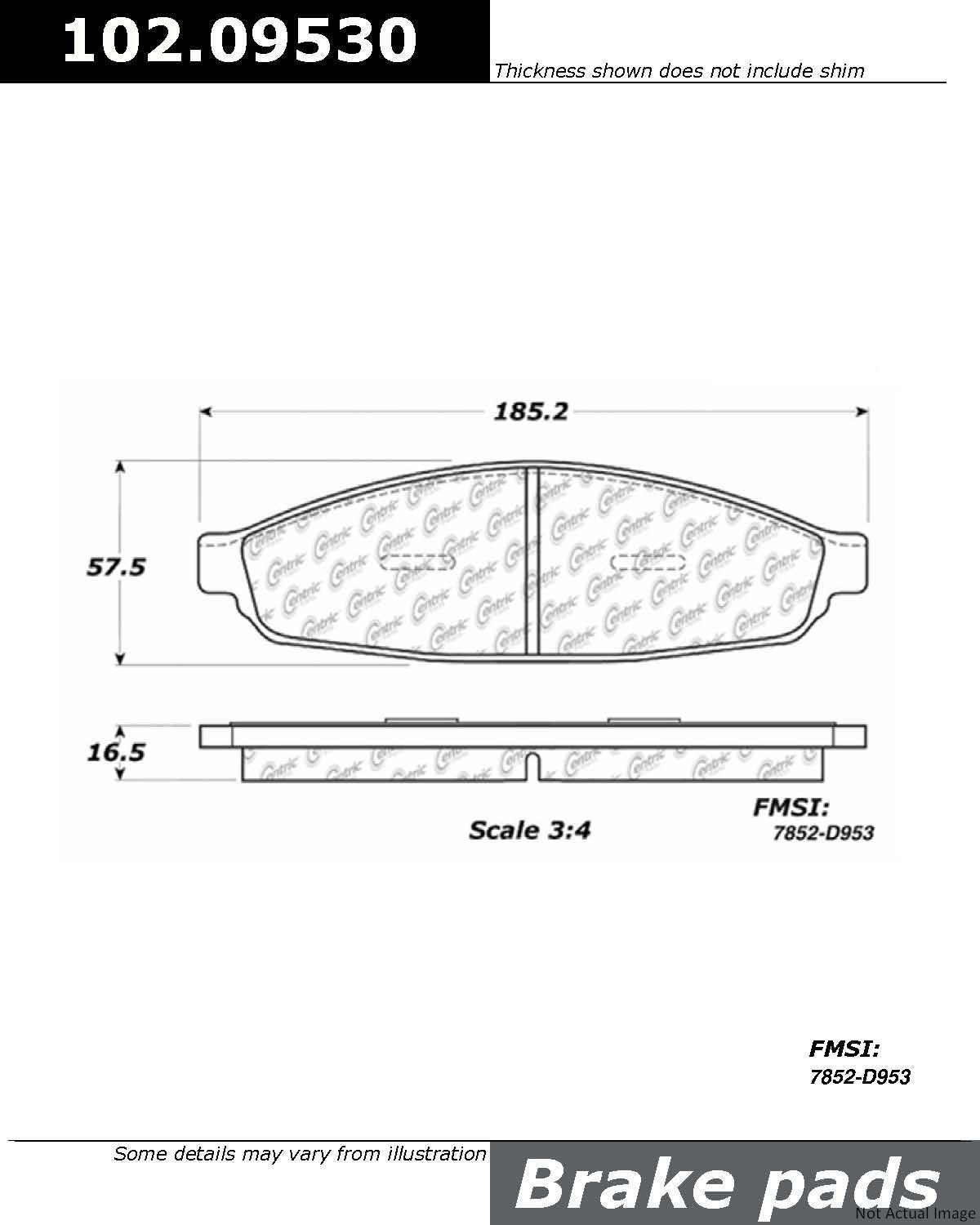 Front View of Front Disc Brake Pad Set CENTRIC 102.09530