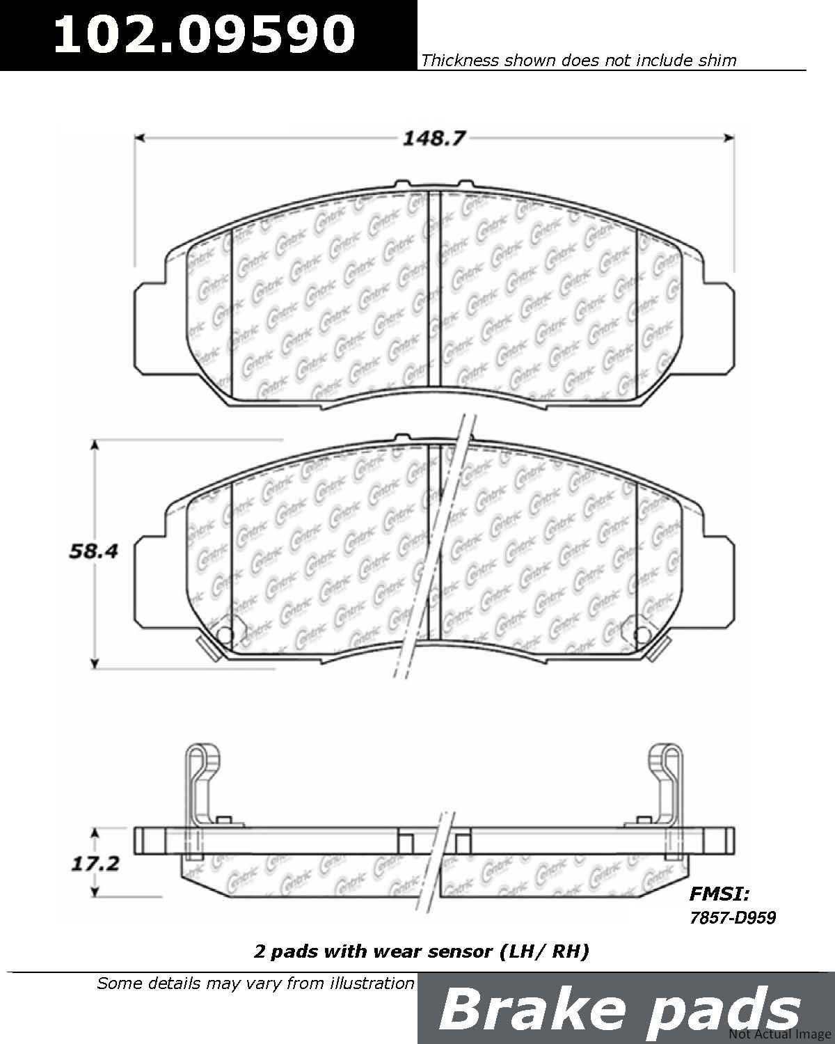 Front View of Front Disc Brake Pad Set CENTRIC 102.09590