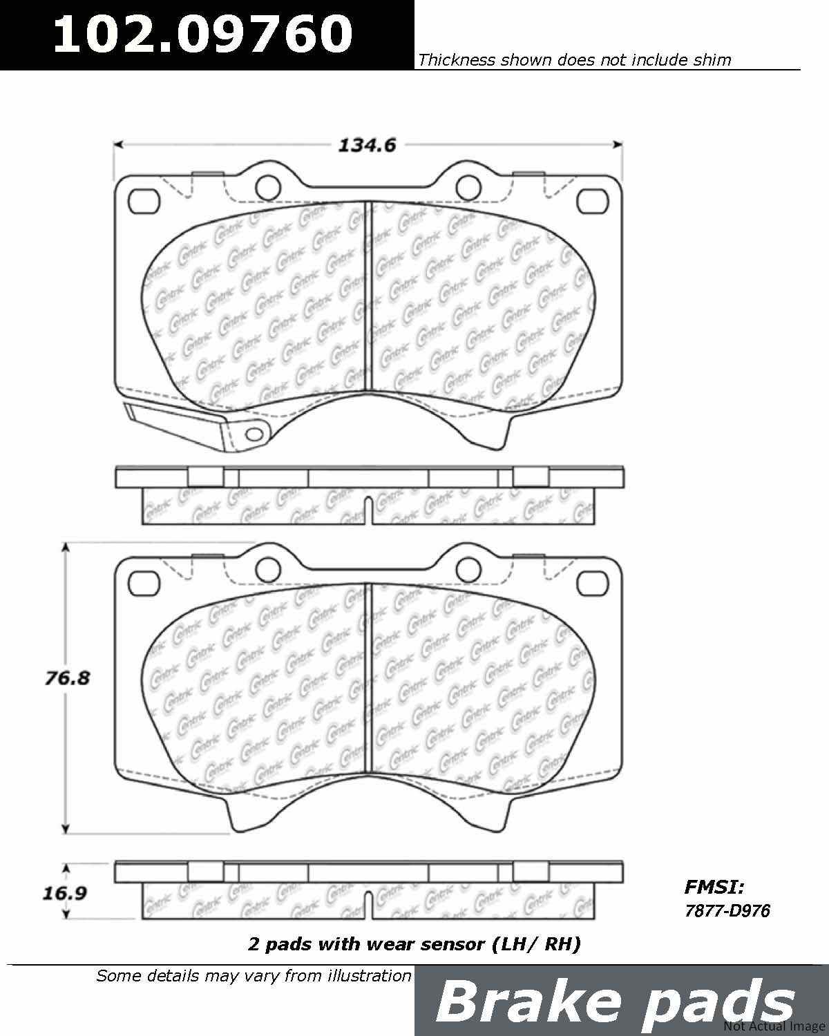 Front View of Front Disc Brake Pad Set CENTRIC 102.09760