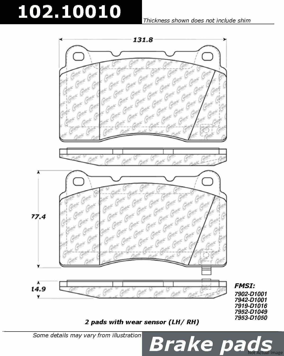 Front View of Front Disc Brake Pad Set CENTRIC 102.10010