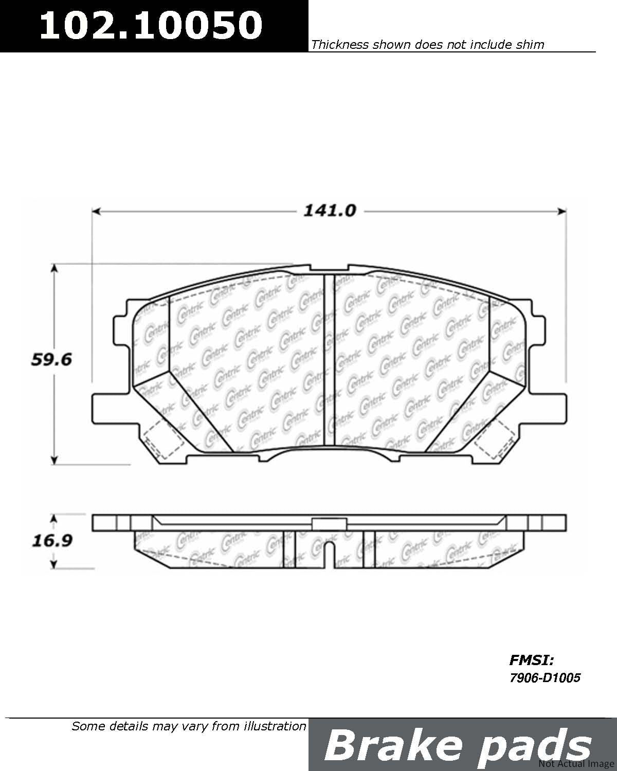 Front View of Front Disc Brake Pad Set CENTRIC 102.10050