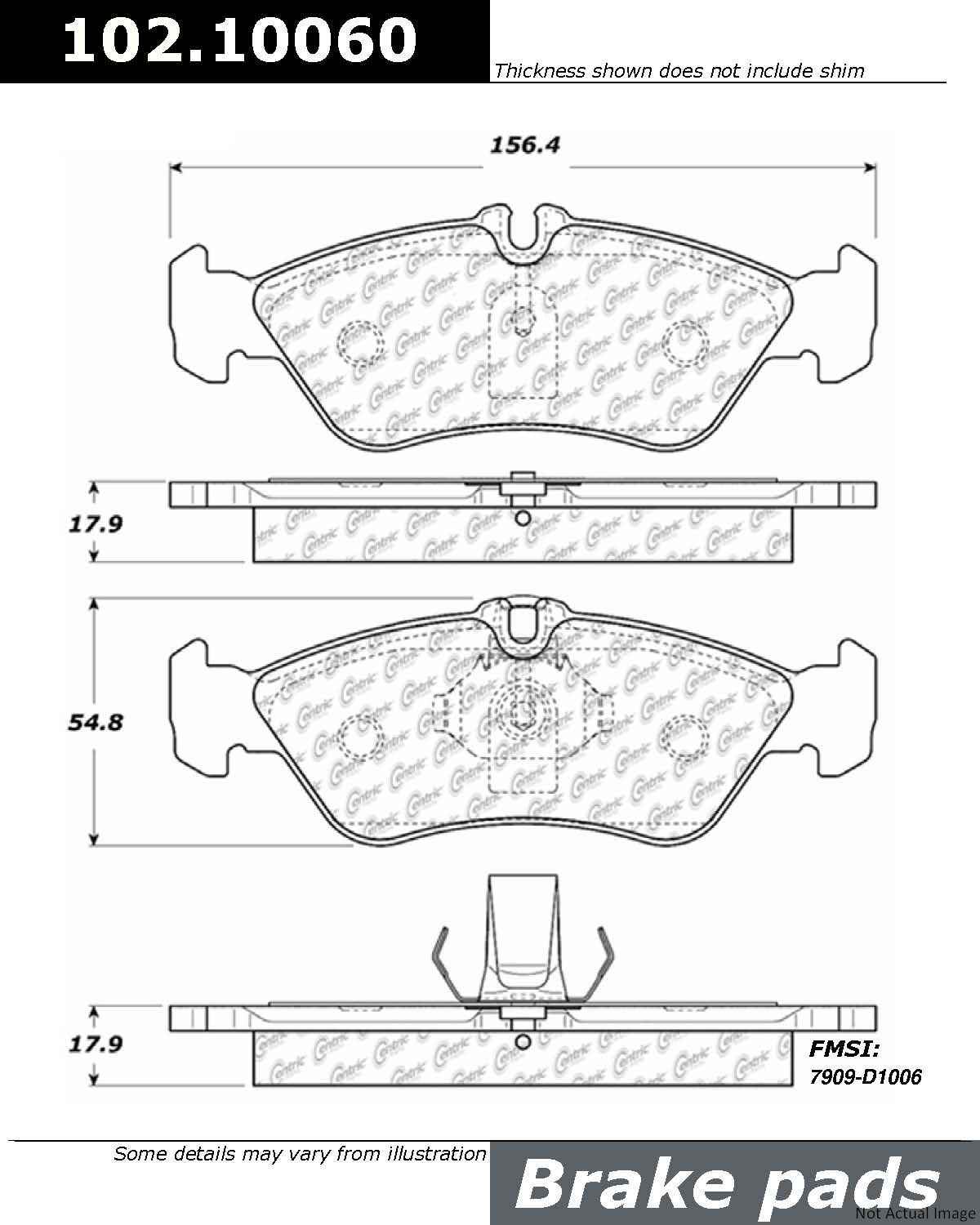 Front View of Rear Disc Brake Pad Set CENTRIC 102.10060