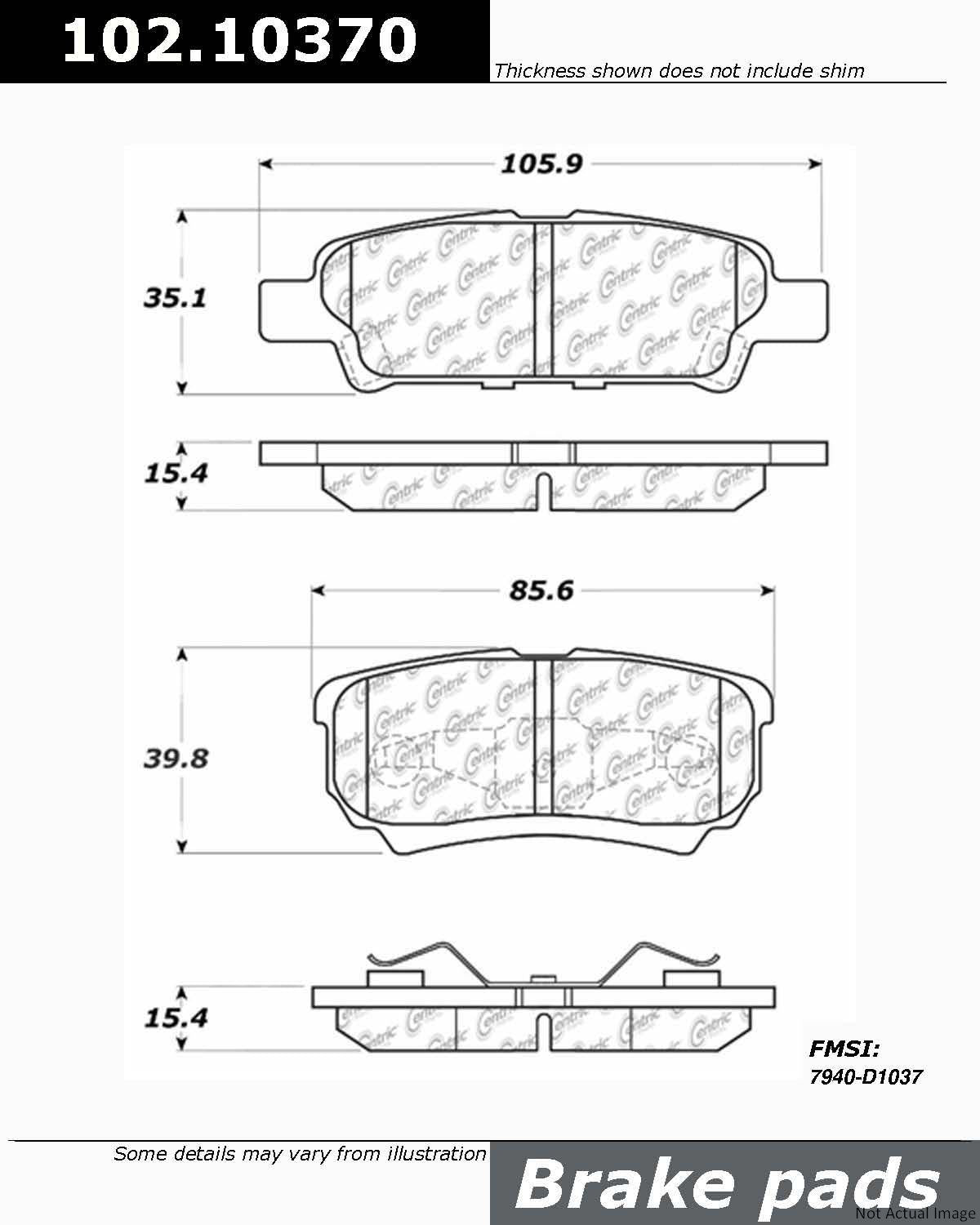 Front View of Rear Disc Brake Pad Set CENTRIC 102.10370