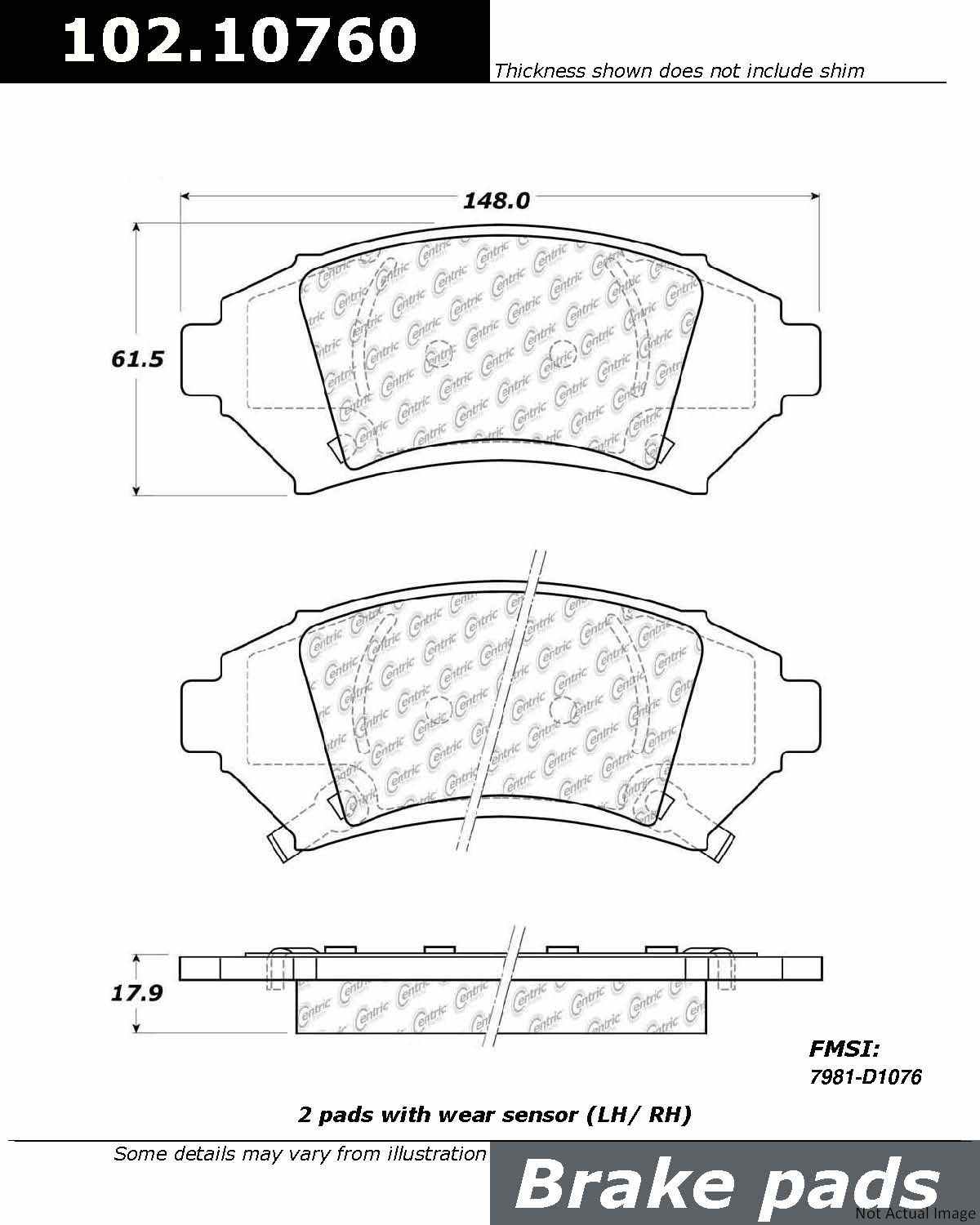 Front View of Front Disc Brake Pad Set CENTRIC 102.10760