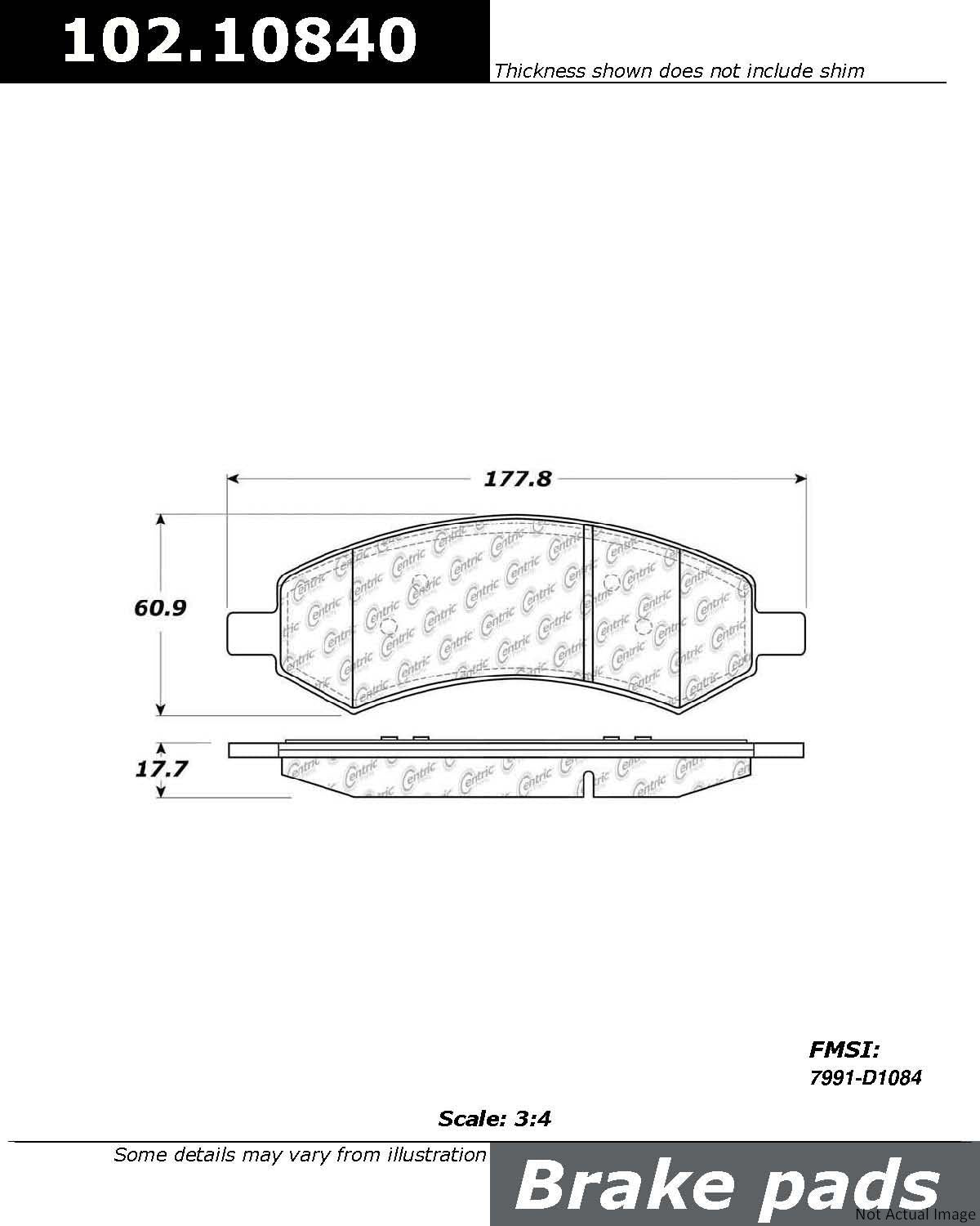 Front View of Front Disc Brake Pad Set CENTRIC 102.10840