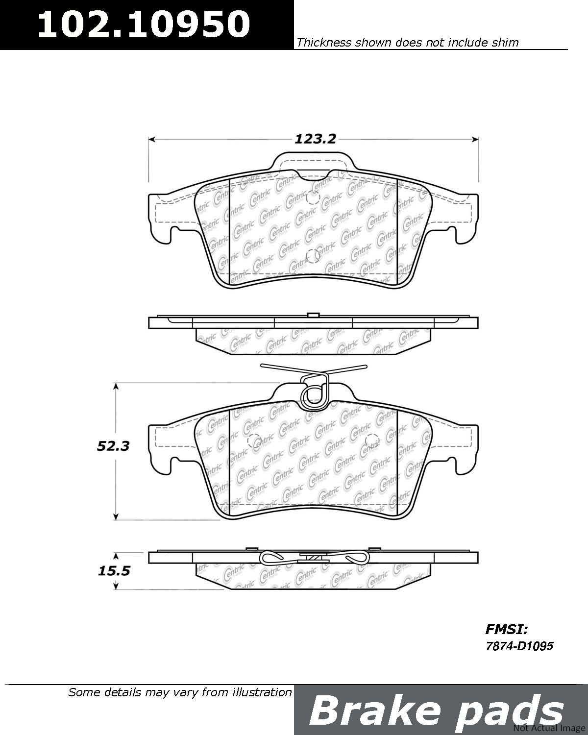 Front View of Rear Disc Brake Pad Set CENTRIC 102.10950