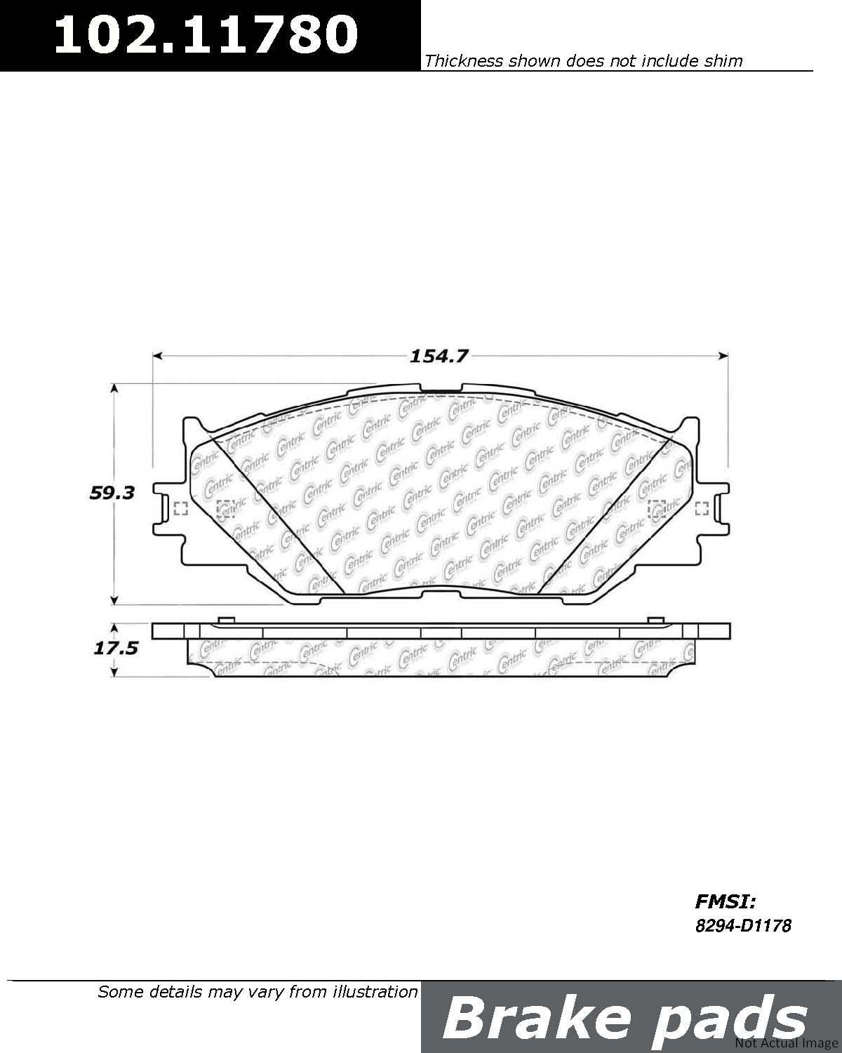 Front View of Front Disc Brake Pad Set CENTRIC 102.11780