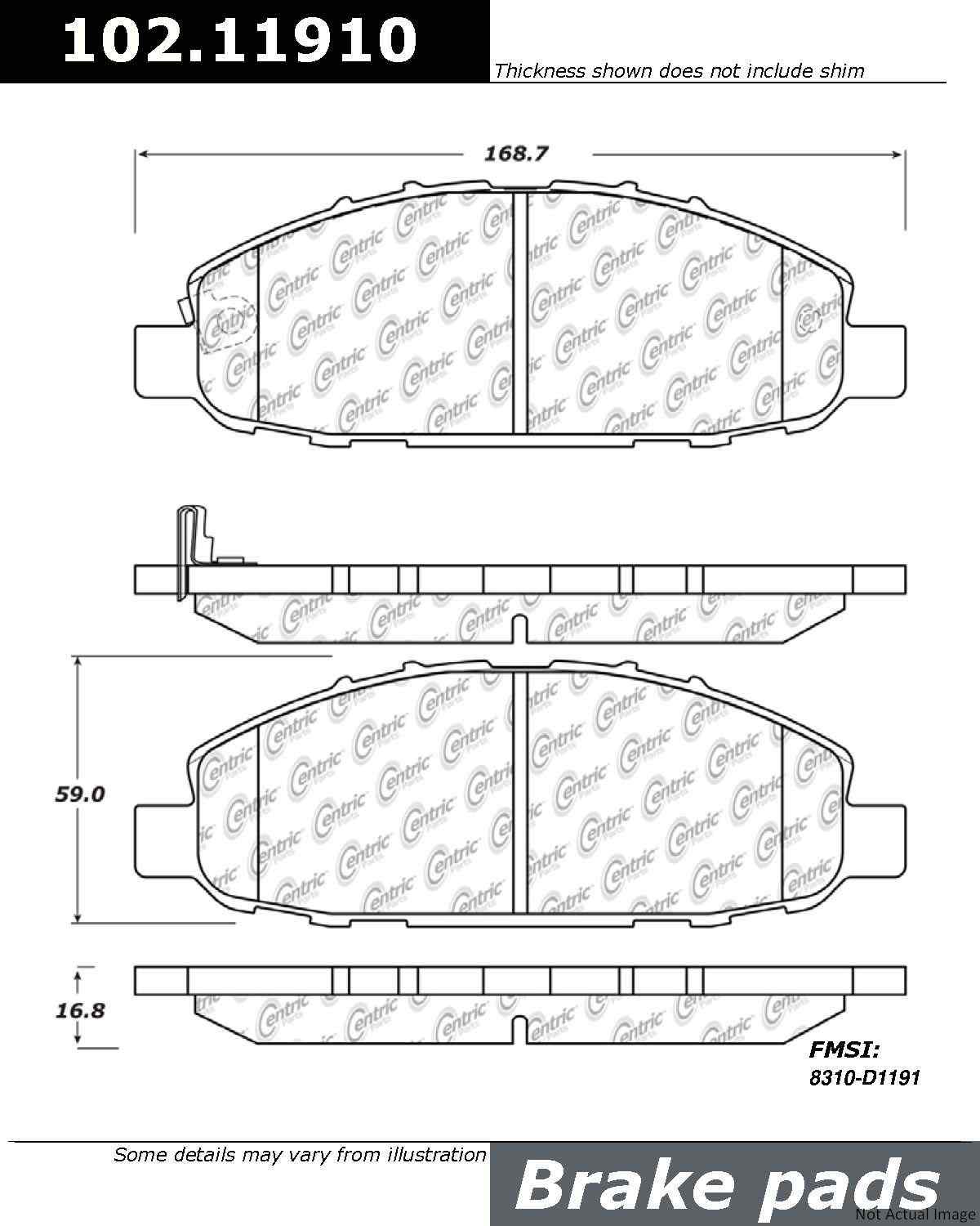 Front View of Front Disc Brake Pad Set CENTRIC 102.11910