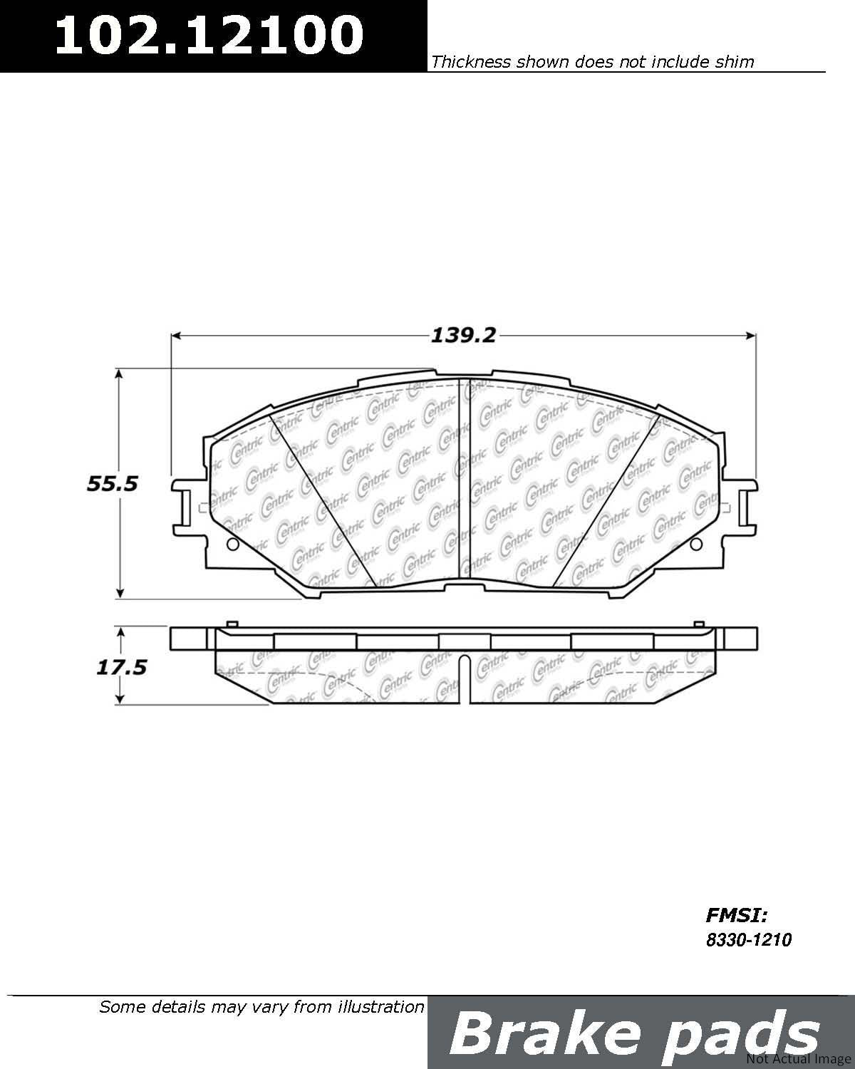 Front View of Front Disc Brake Pad Set CENTRIC 102.12100