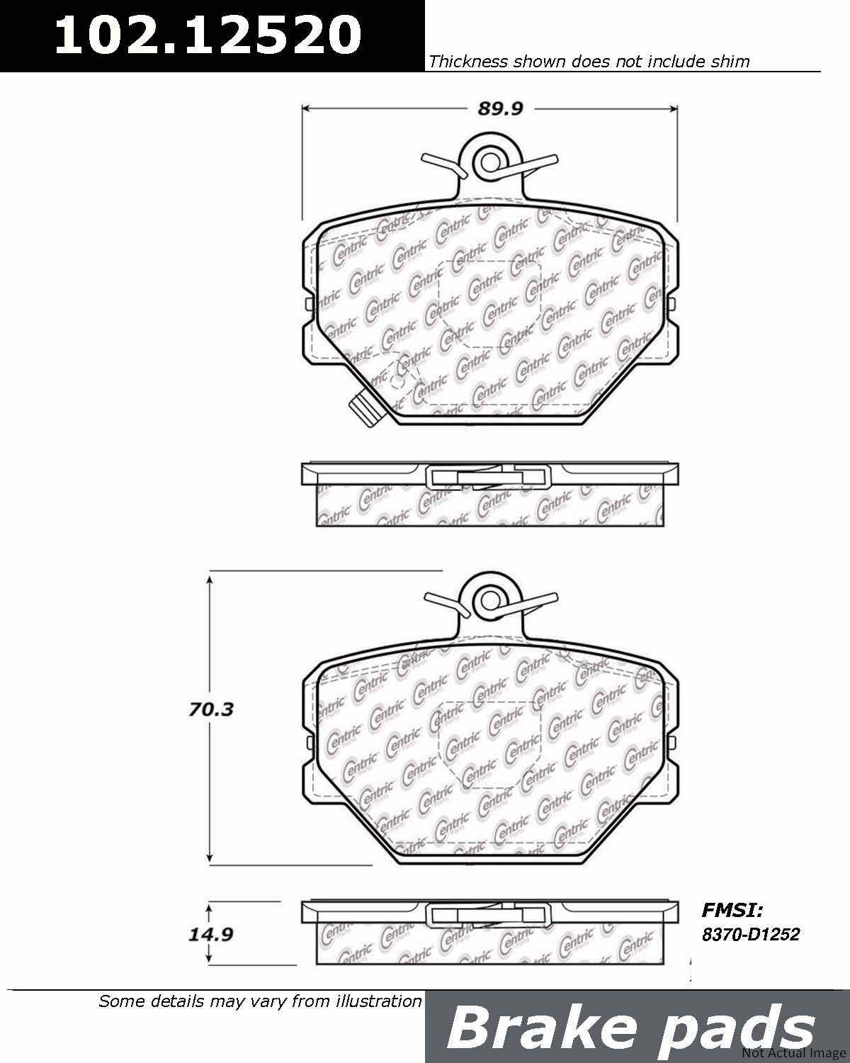 Front View of Front Disc Brake Pad Set CENTRIC 102.12520