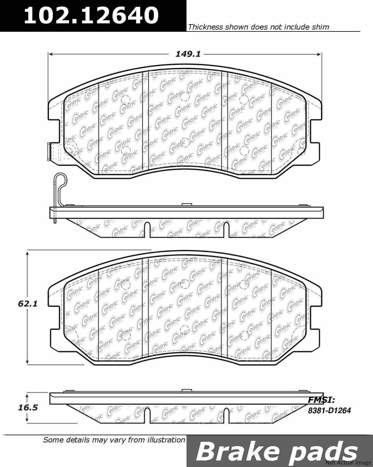 Front View of Front Disc Brake Pad Set CENTRIC 102.12640