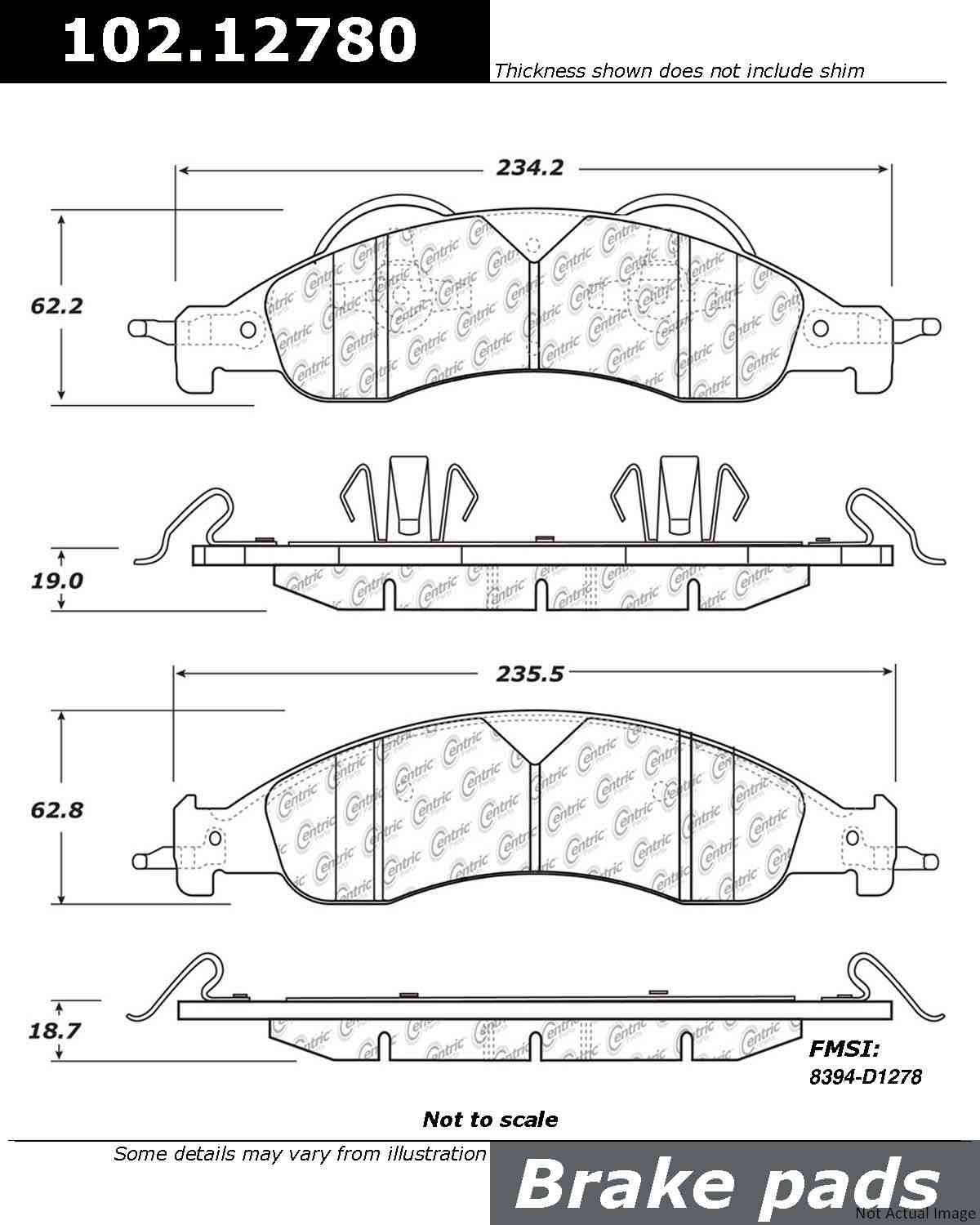 Front View of Front Disc Brake Pad Set CENTRIC 102.12780