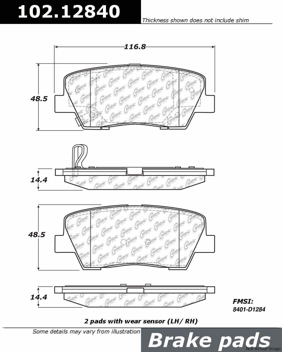 Front View of Rear Disc Brake Pad Set CENTRIC 102.12840