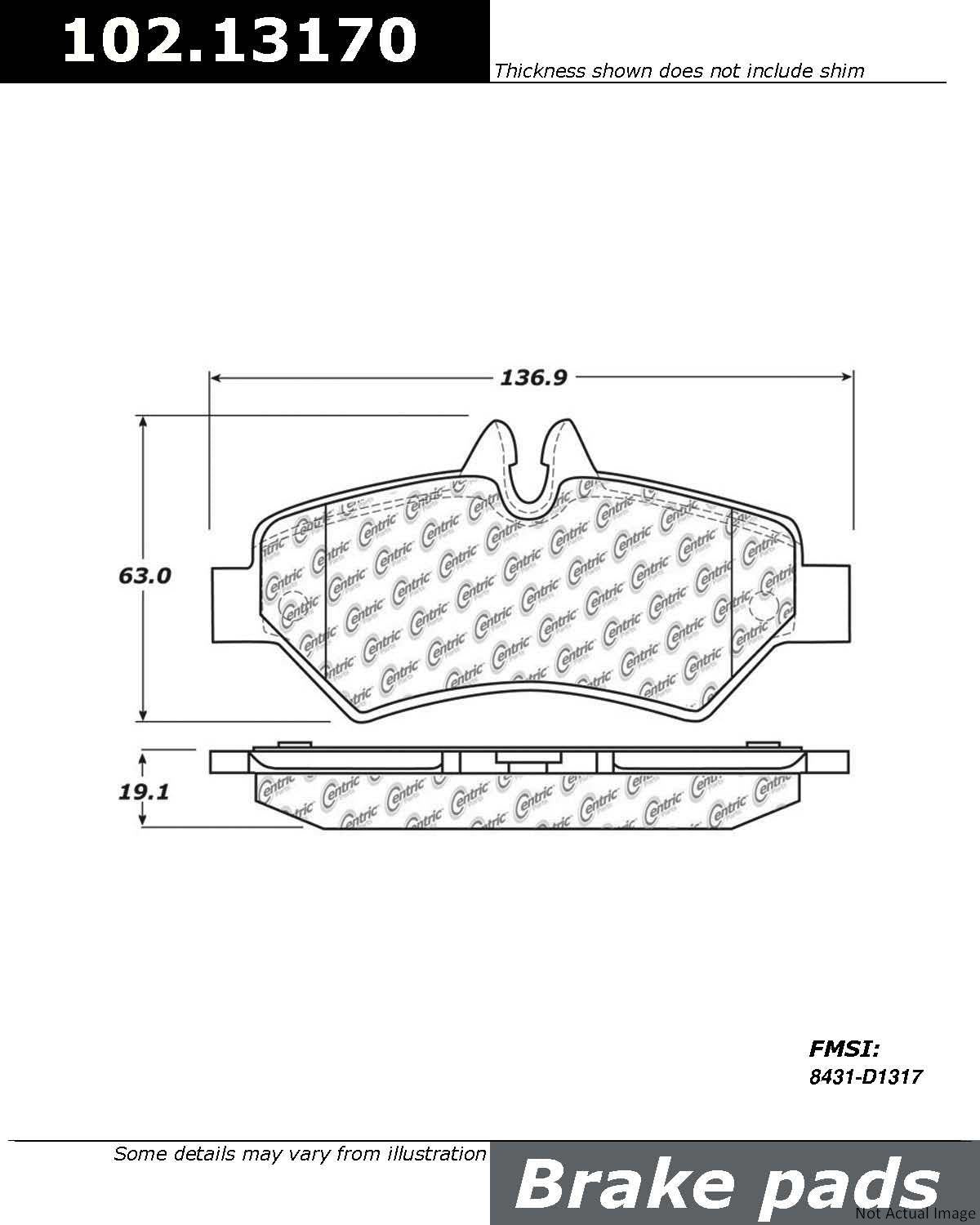 Front View of Rear Disc Brake Pad Set CENTRIC 102.13170