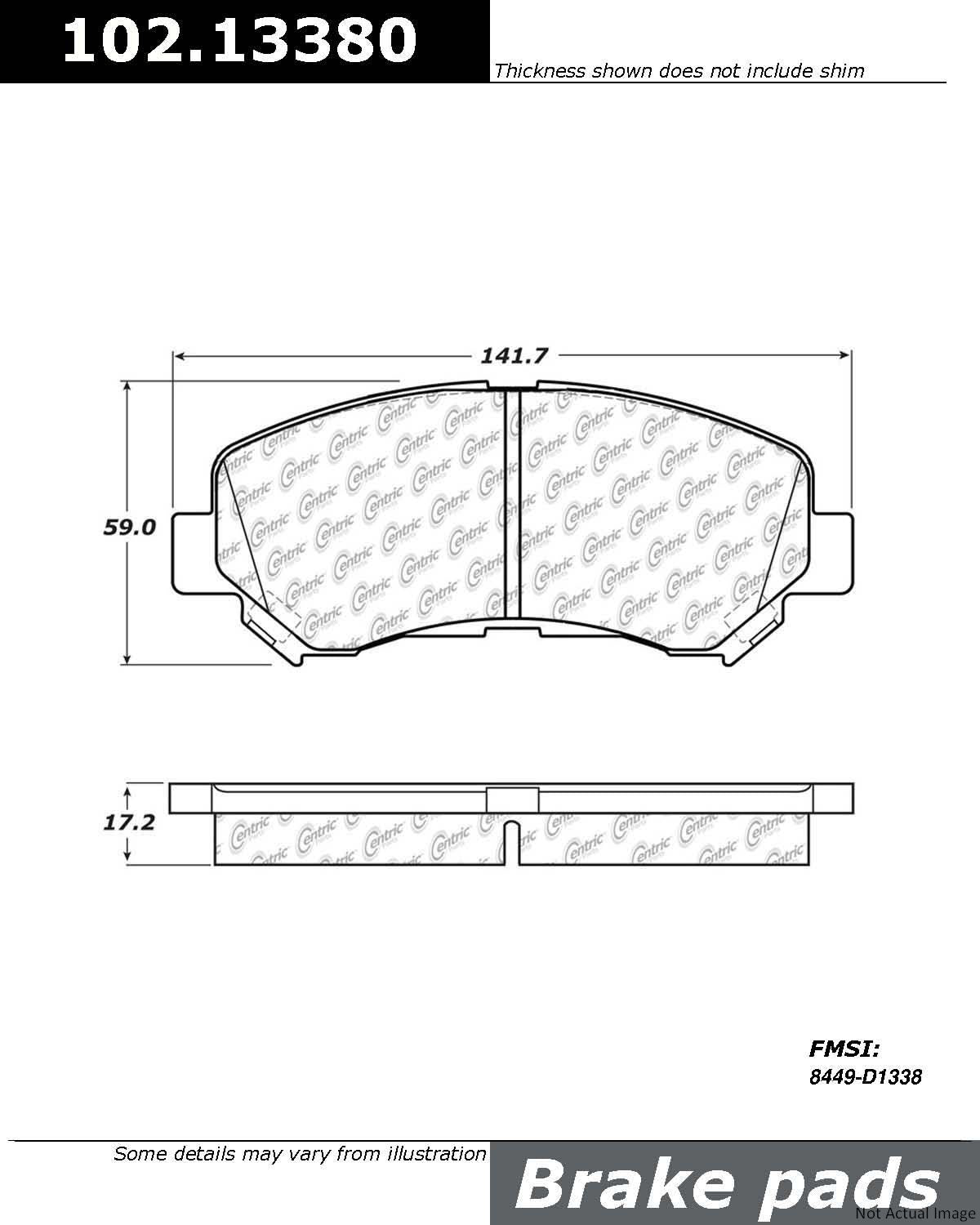 Front View of Front Disc Brake Pad Set CENTRIC 102.13380