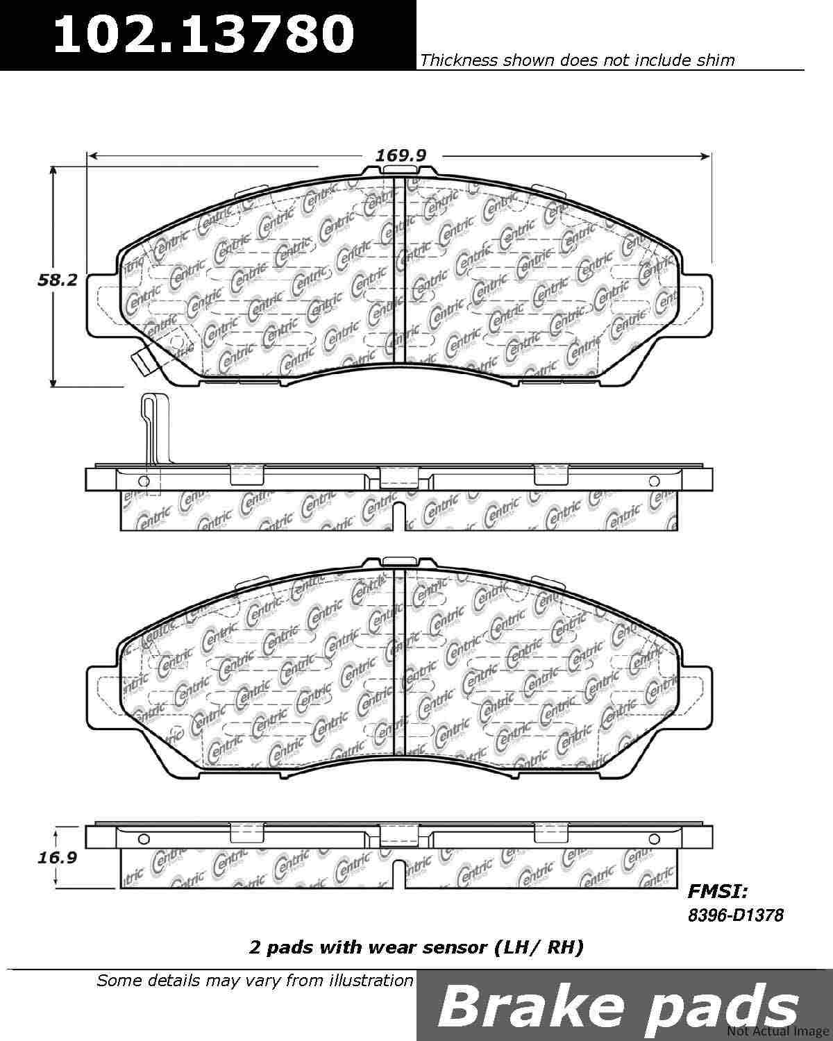 Front View of Front Disc Brake Pad Set CENTRIC 102.13780