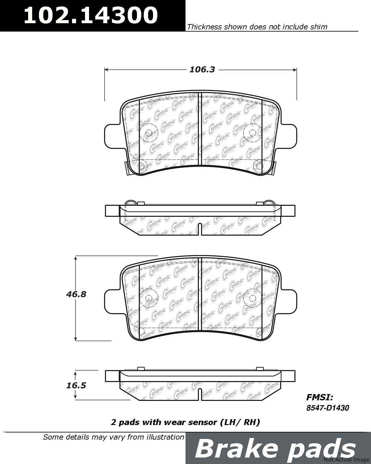 Front View of Rear Disc Brake Pad Set CENTRIC 102.14300