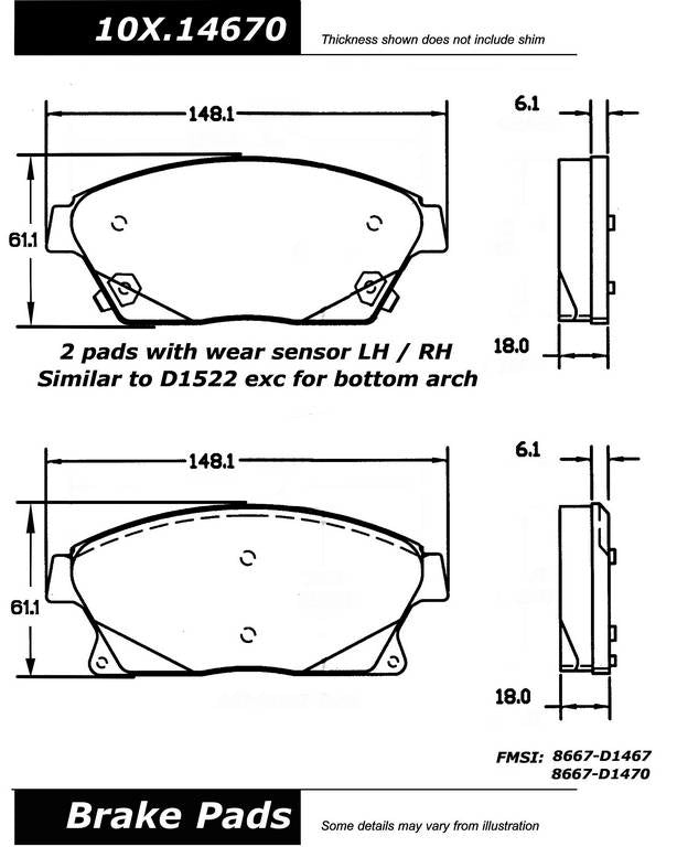 Front View of Front Disc Brake Pad Set CENTRIC 102.14670