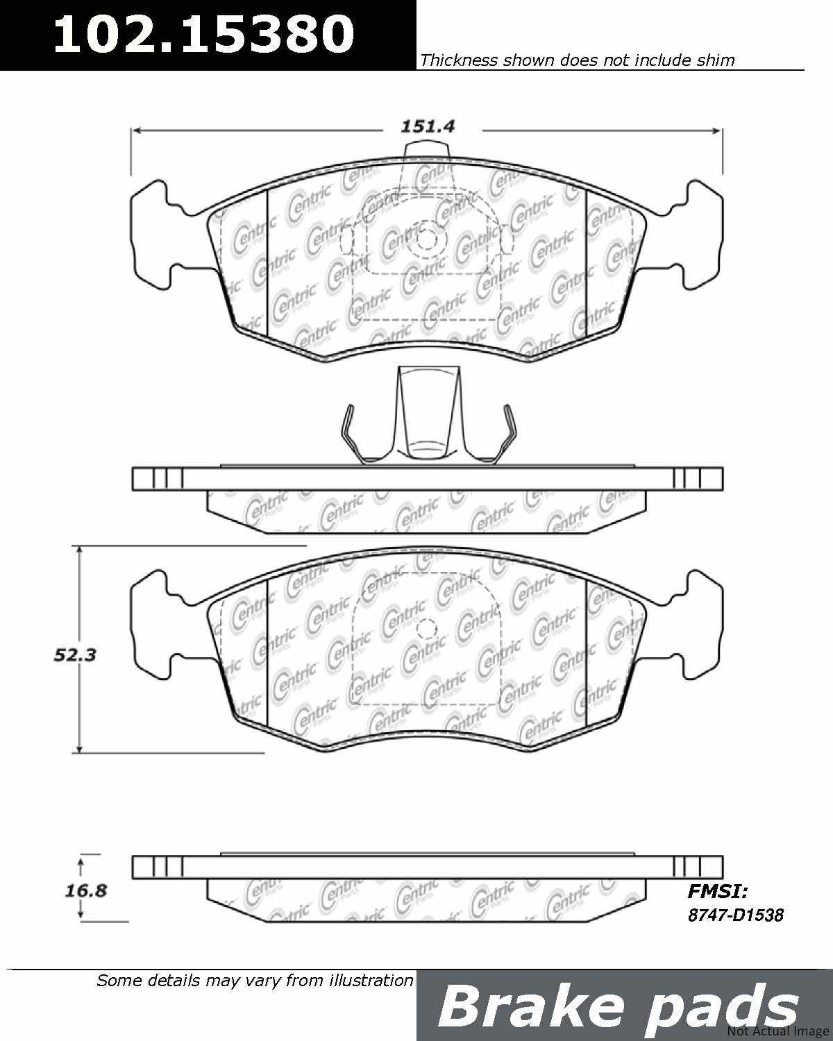 Front View of Front Disc Brake Pad Set CENTRIC 102.15380