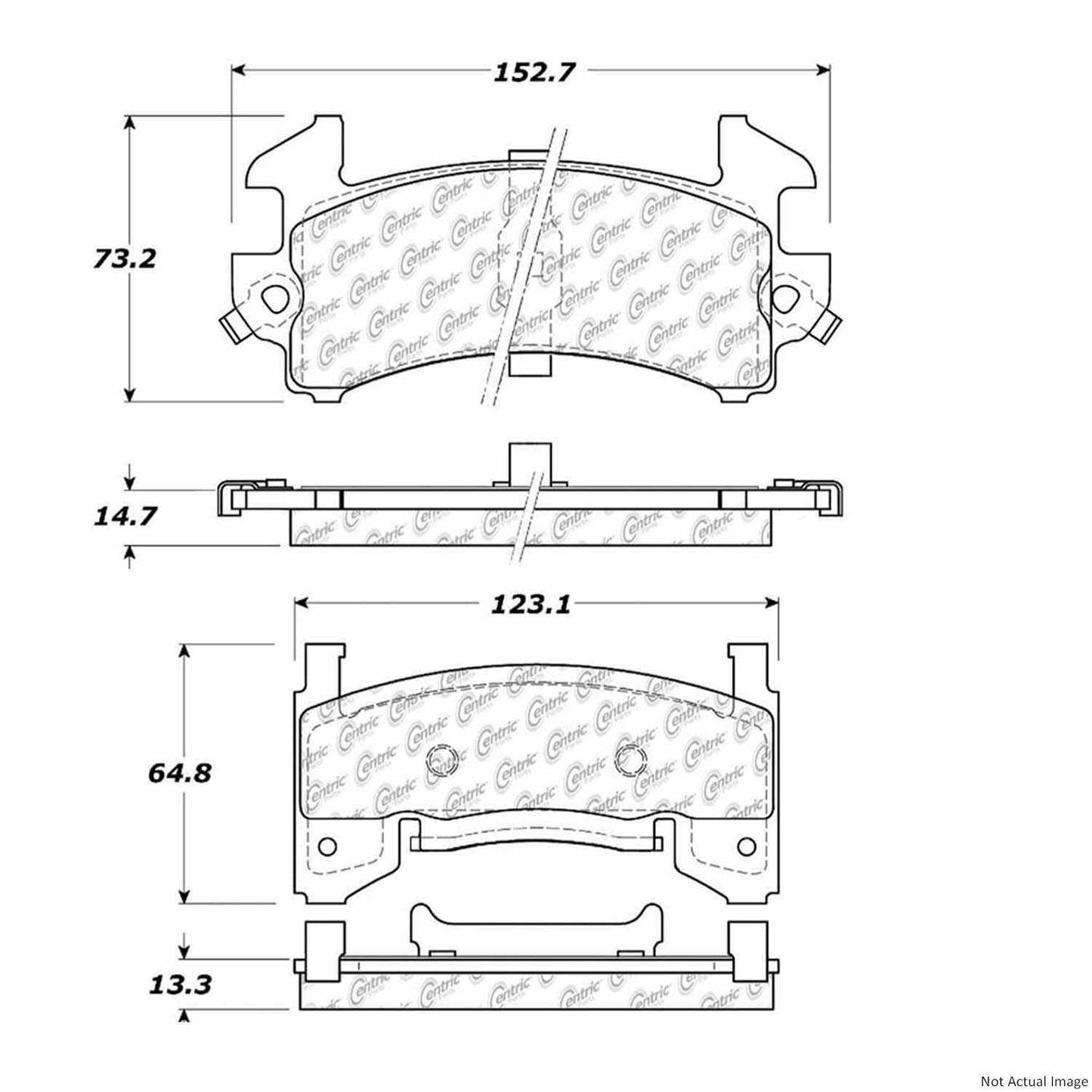 Front View of Front Disc Brake Pad Set CENTRIC 103.01540