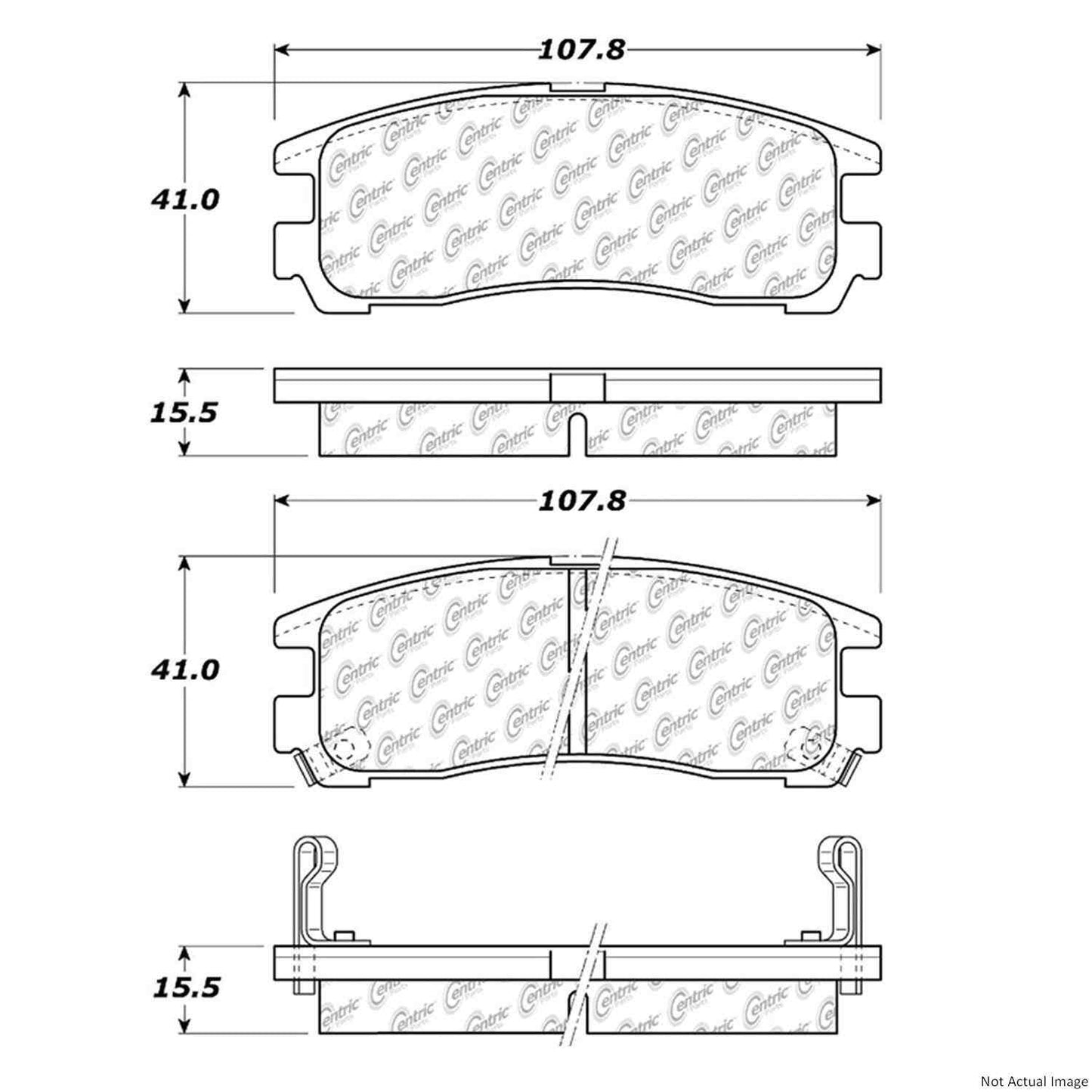 Front View of Rear Disc Brake Pad Set CENTRIC 103.03830