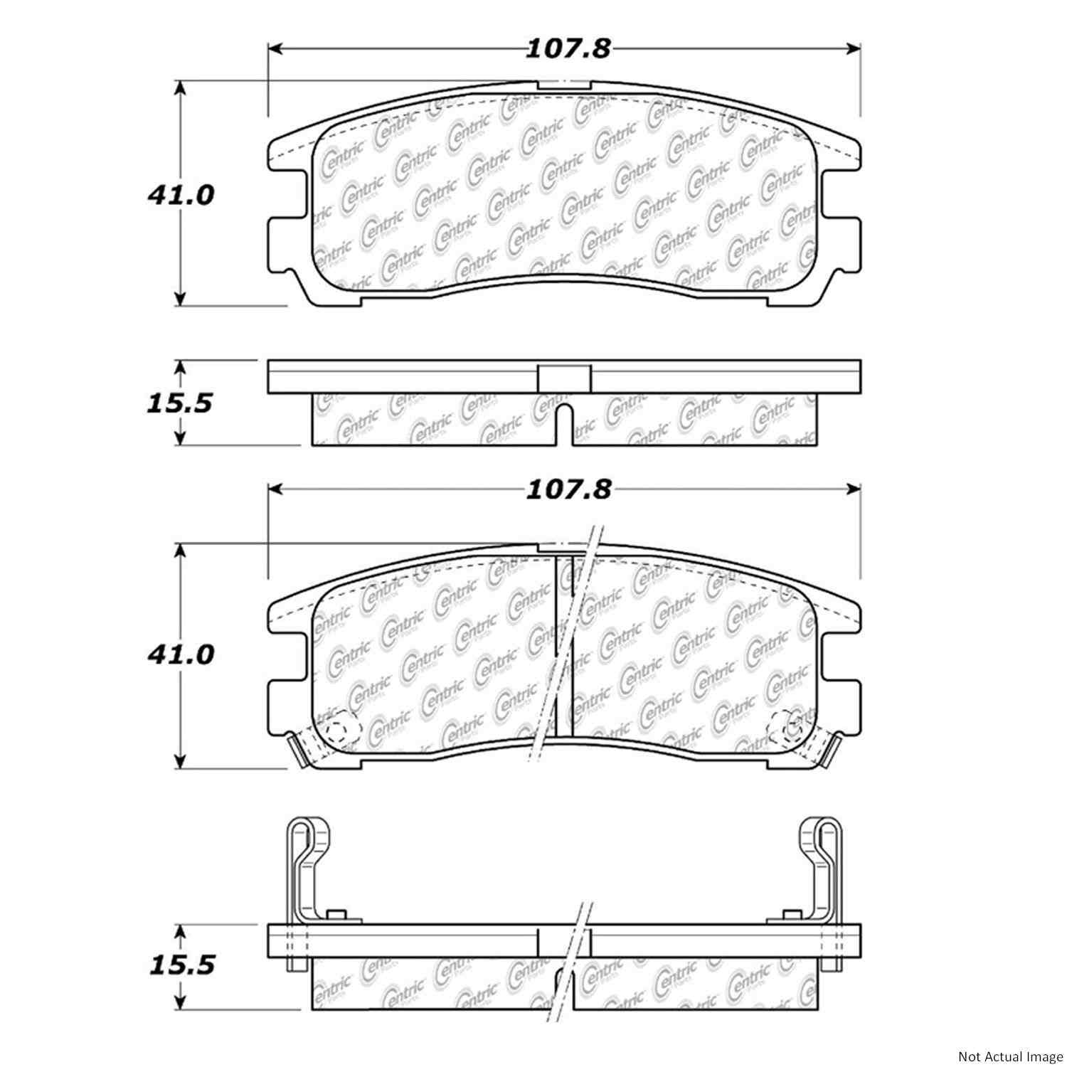 Front View of Rear Disc Brake Pad Set CENTRIC 103.03830