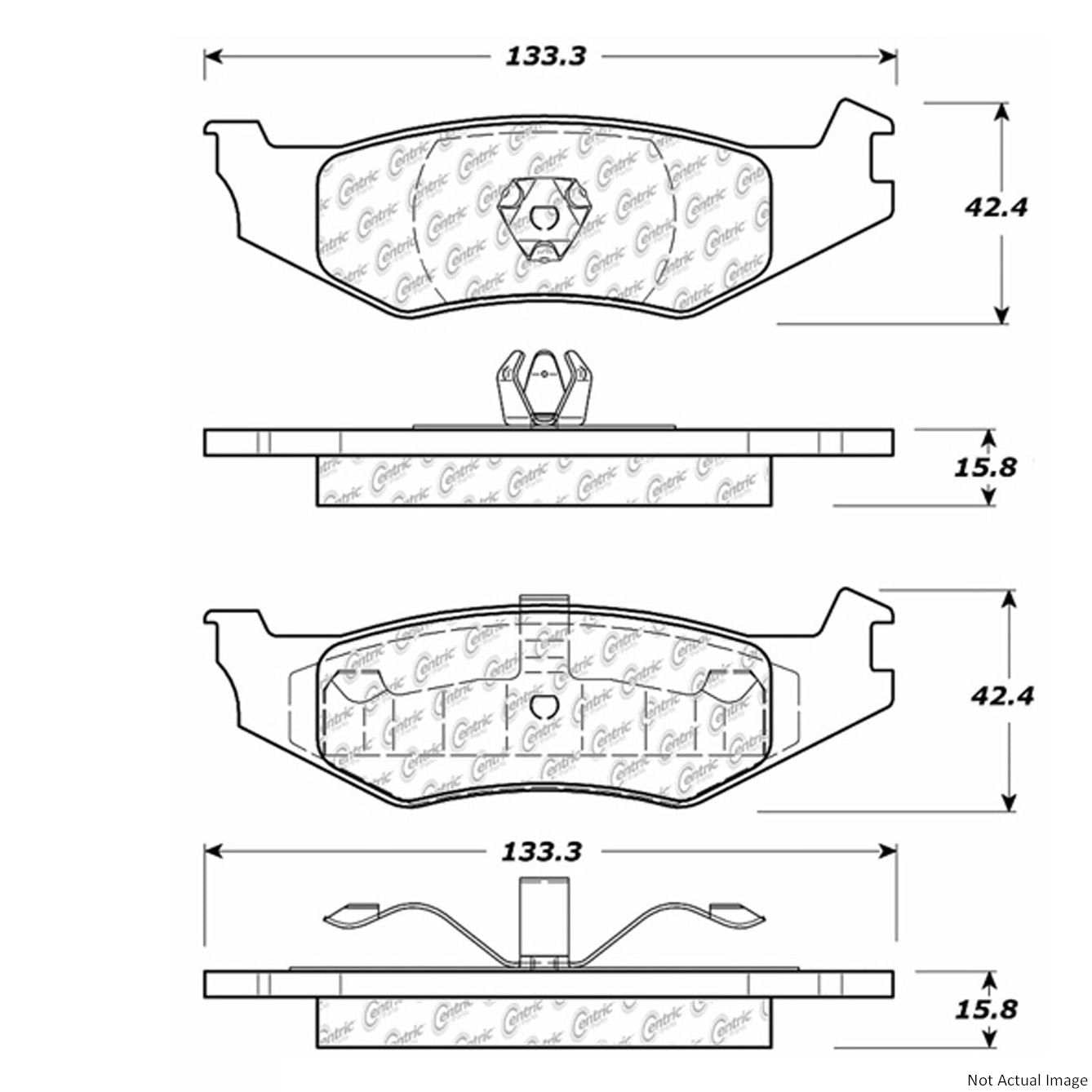 Front View of Rear Disc Brake Pad Set CENTRIC 103.05120