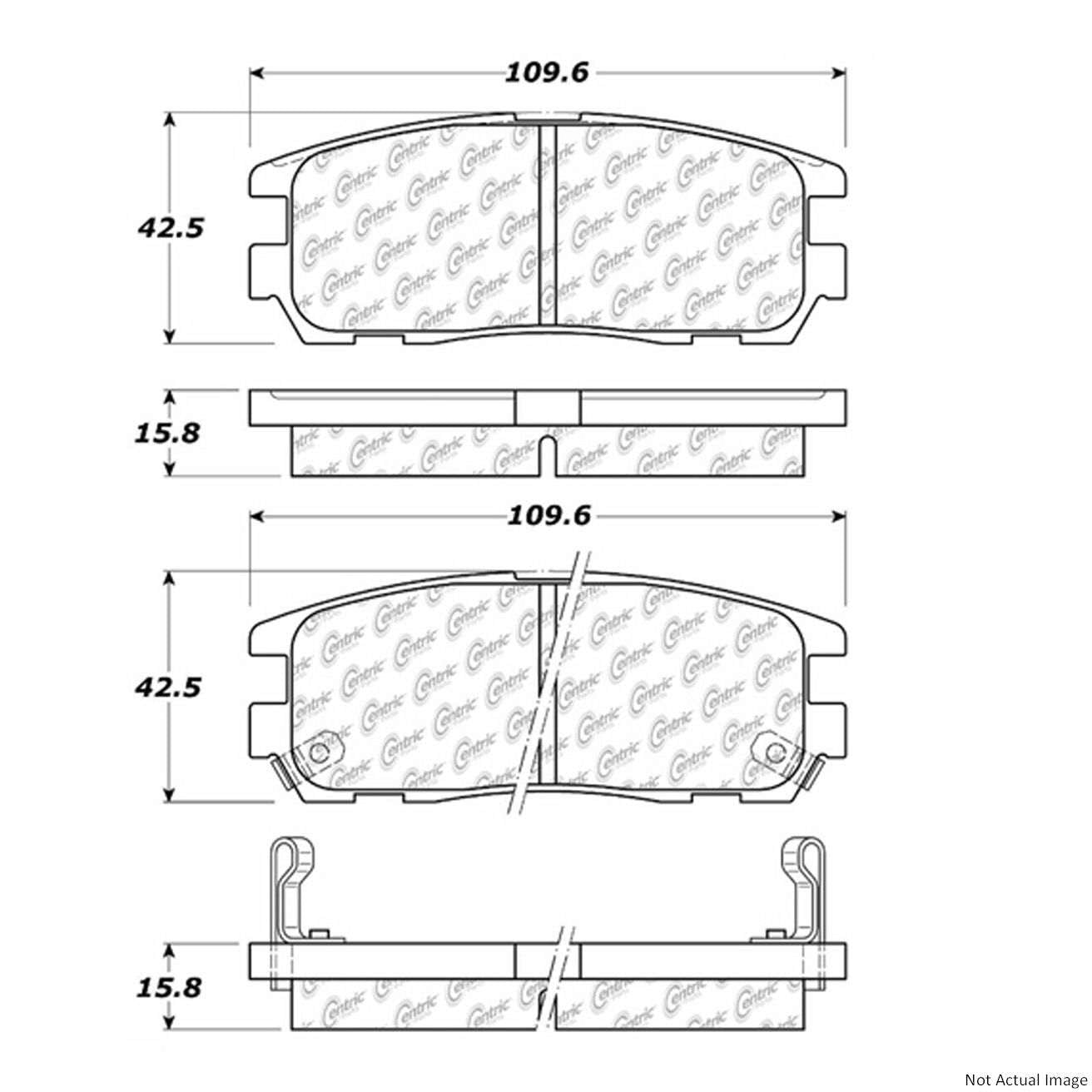 Front View of Rear Disc Brake Pad Set CENTRIC 103.05800