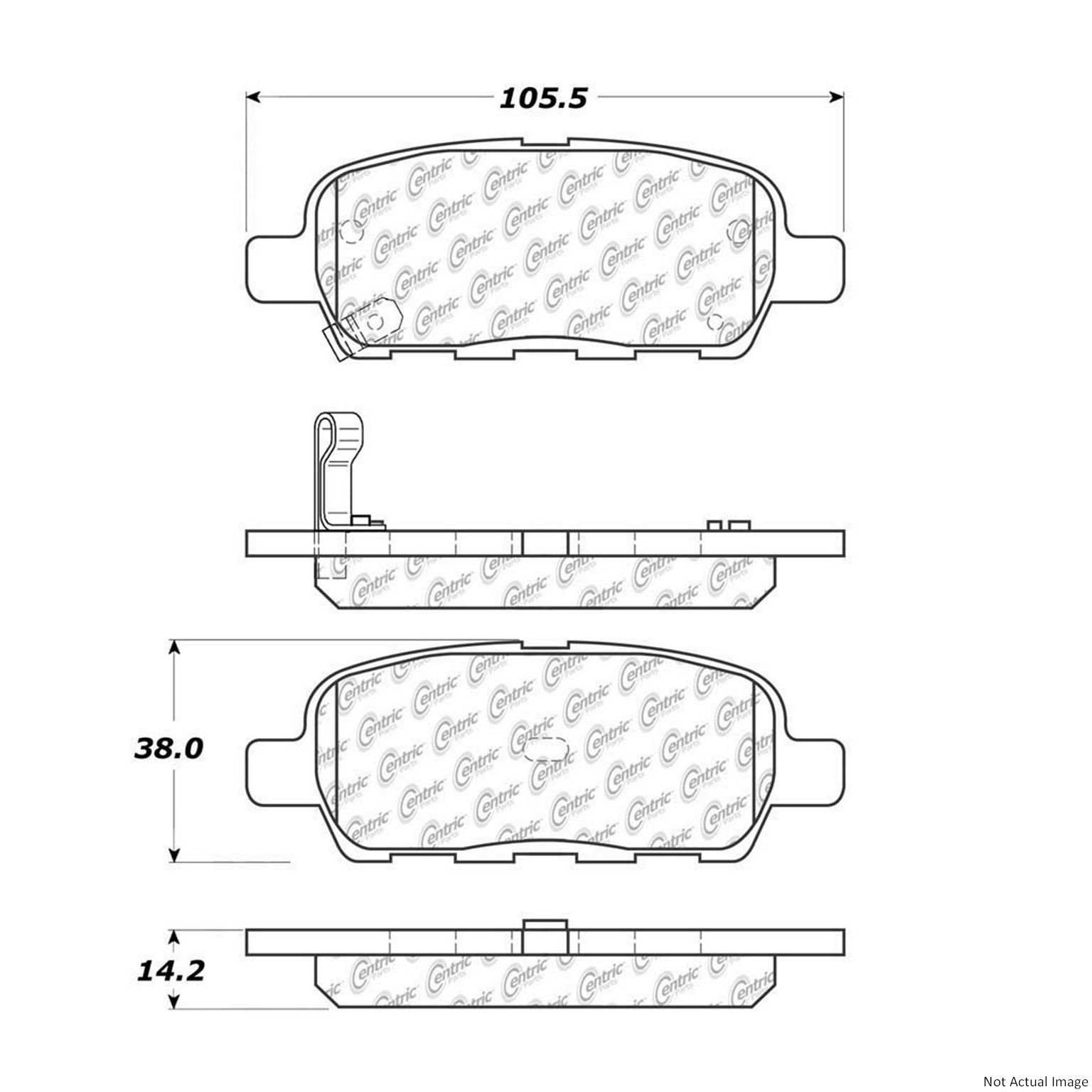 Front View of Rear Disc Brake Pad Set CENTRIC 103.09050