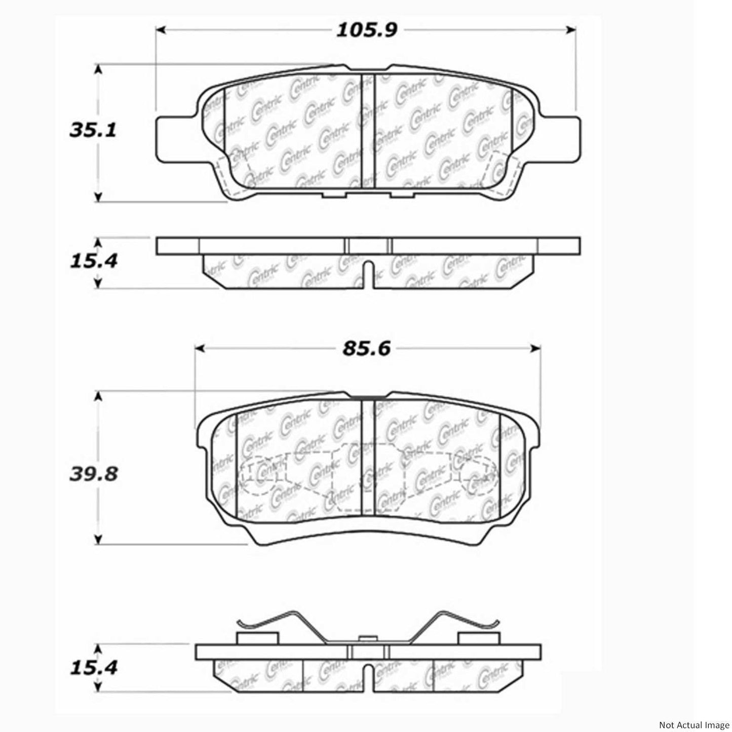 Front View of Rear Disc Brake Pad Set CENTRIC 103.10370