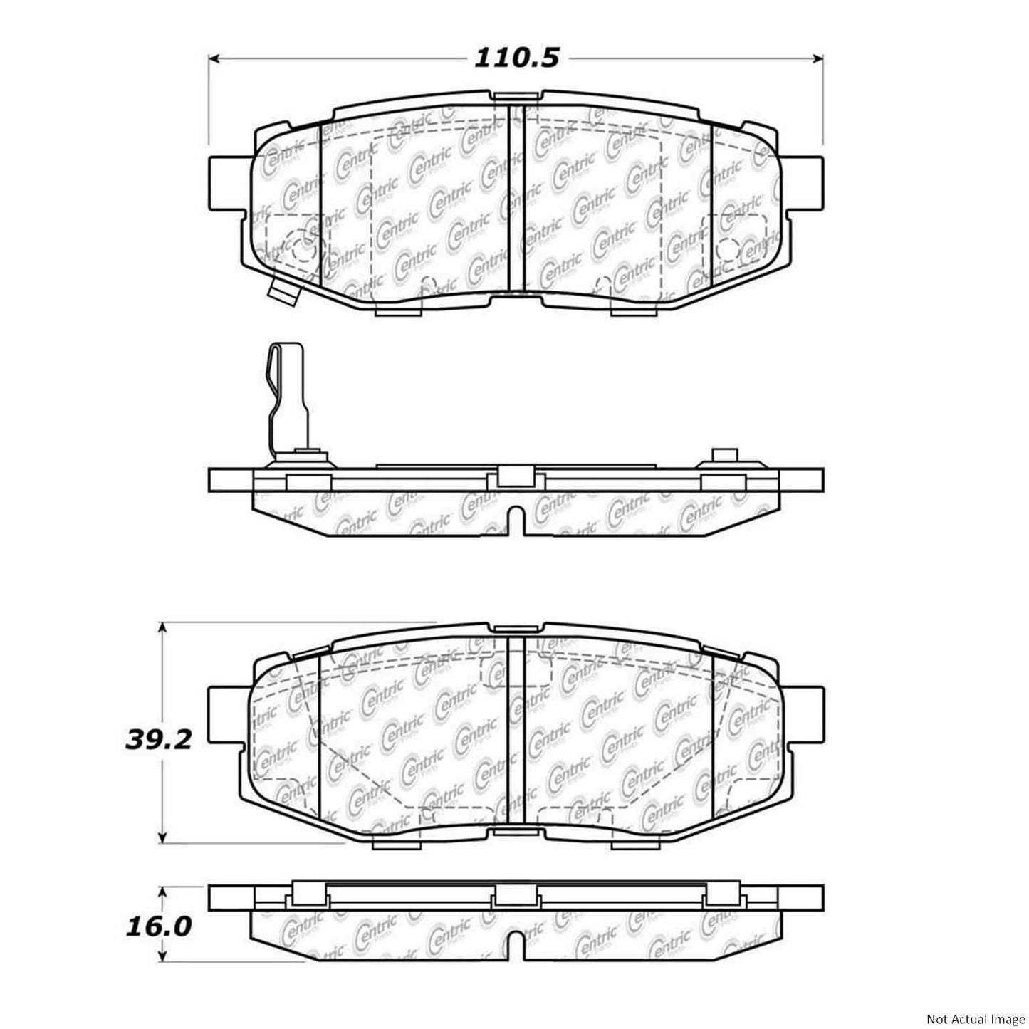 Front View of Rear Disc Brake Pad Set CENTRIC 103.11240