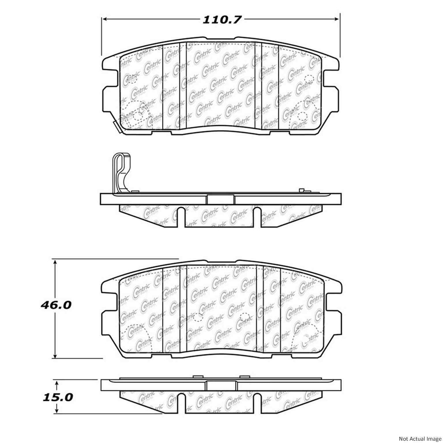 Front View of Rear Disc Brake Pad Set CENTRIC 103.12750