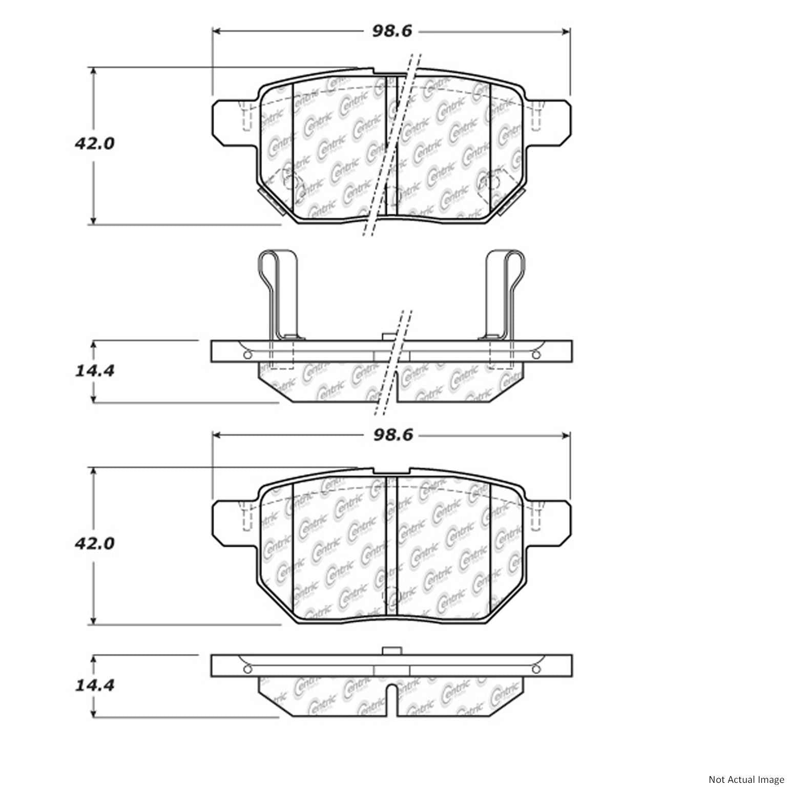 Front View of Rear Disc Brake Pad Set CENTRIC 103.14230