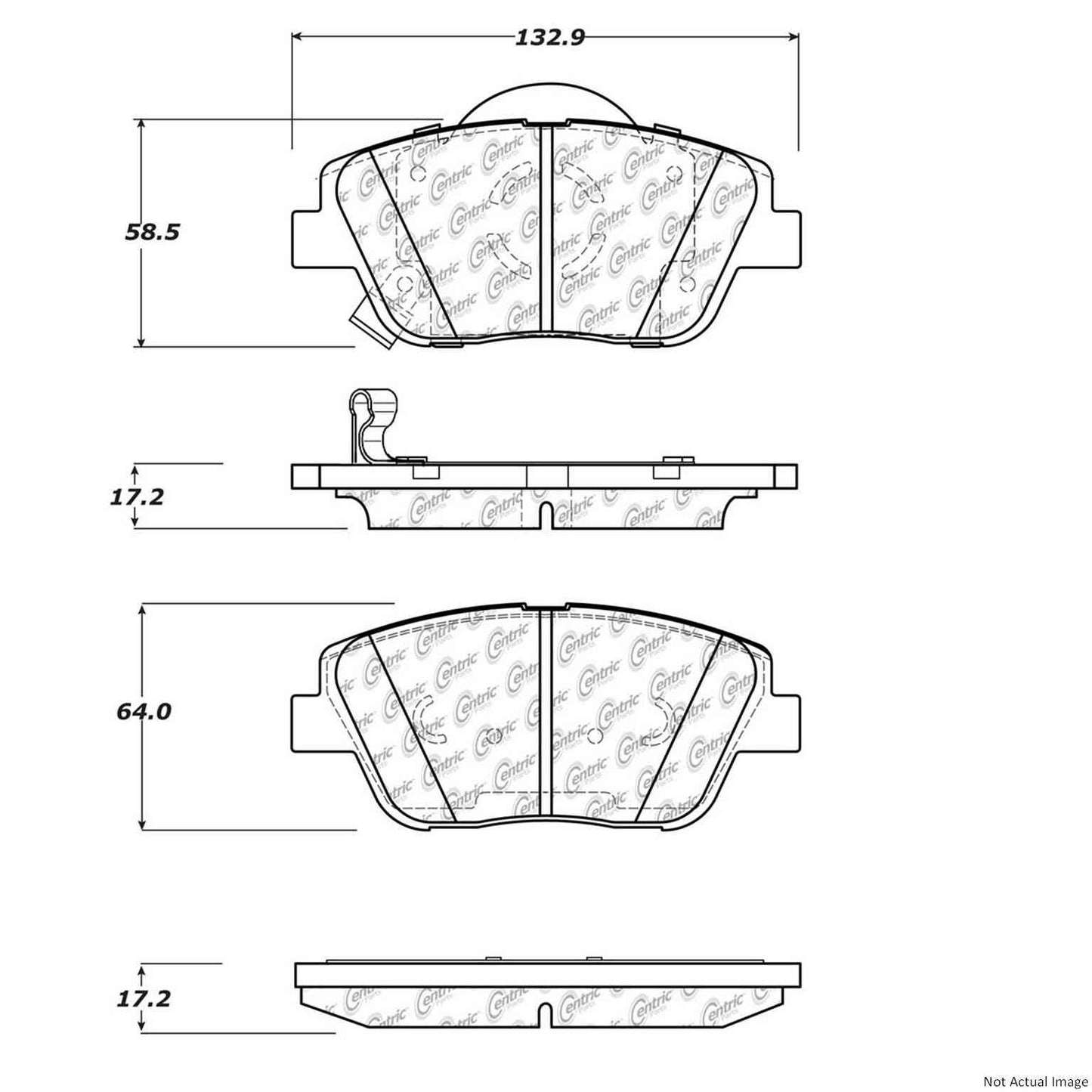 Front View of Front Disc Brake Pad Set CENTRIC 103.14440