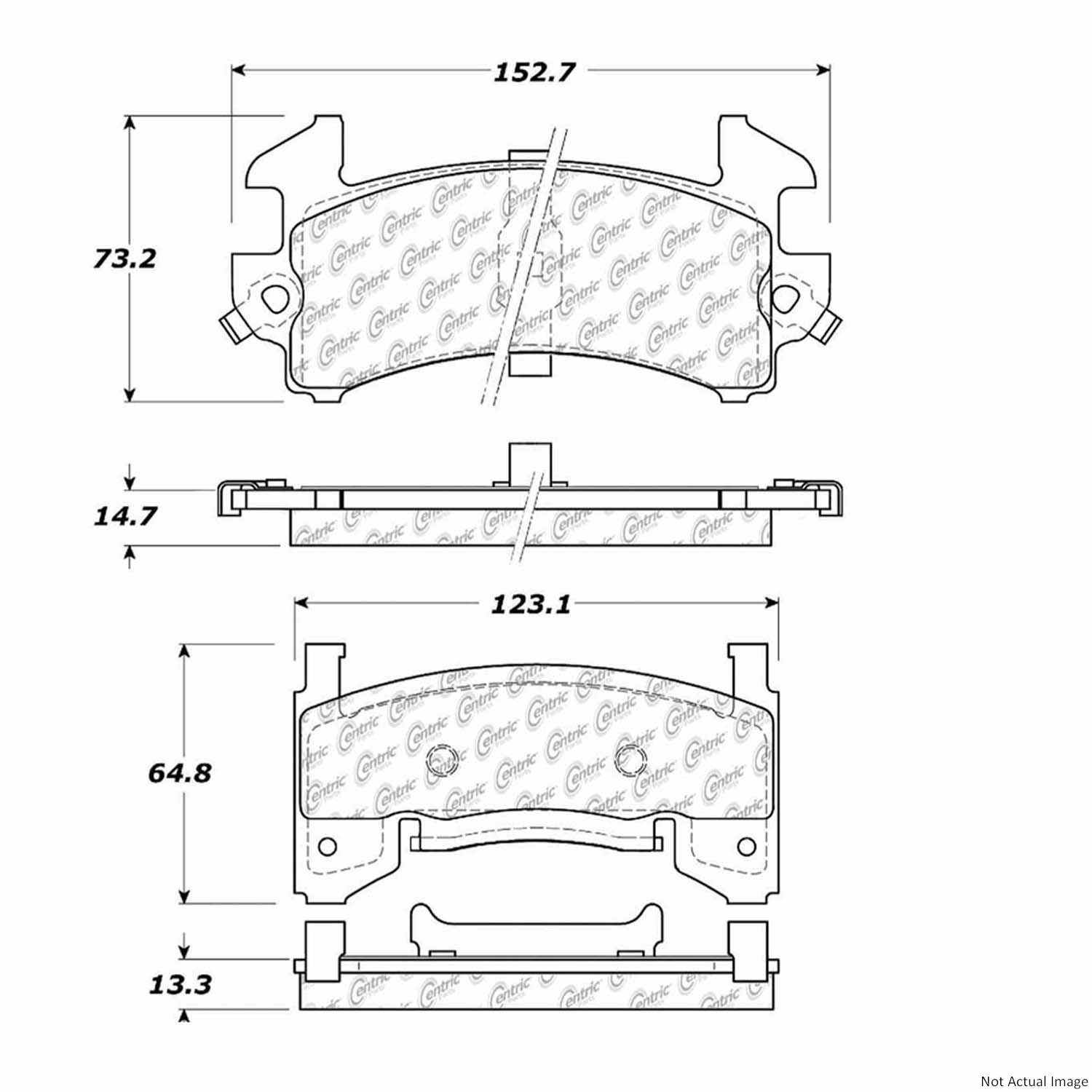 Front View of Front Disc Brake Pad Set CENTRIC 104.01540