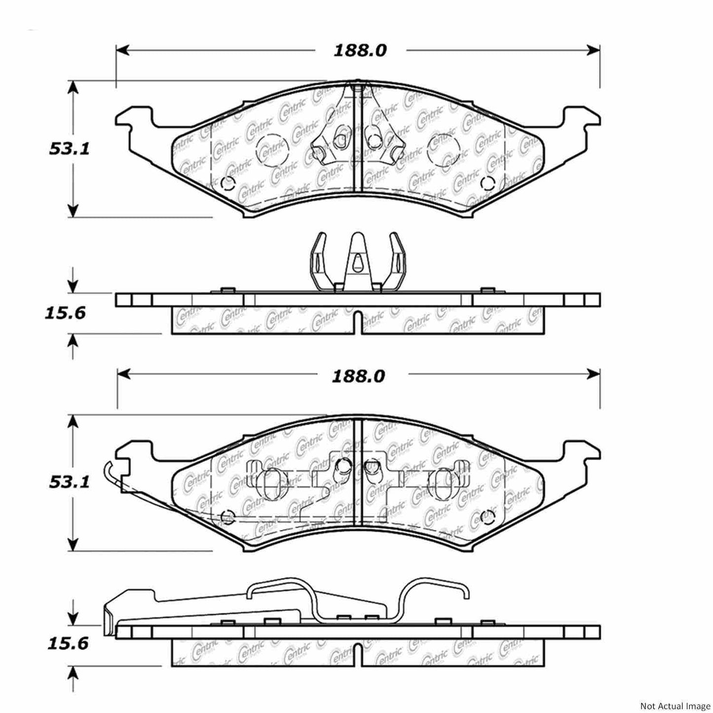 Front View of Front Disc Brake Pad Set CENTRIC 104.03240