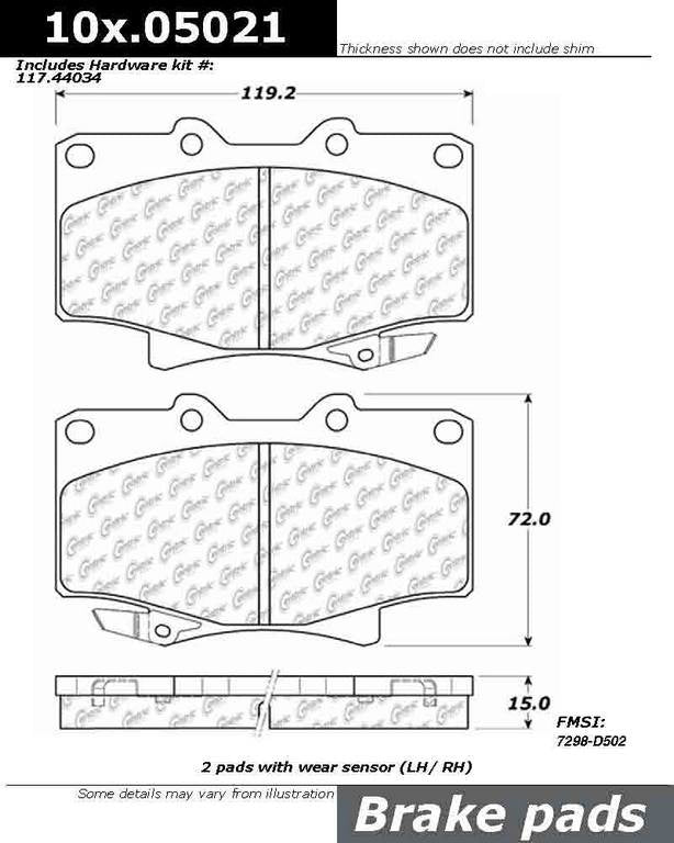 Front View of Front Disc Brake Pad Set CENTRIC 104.05021