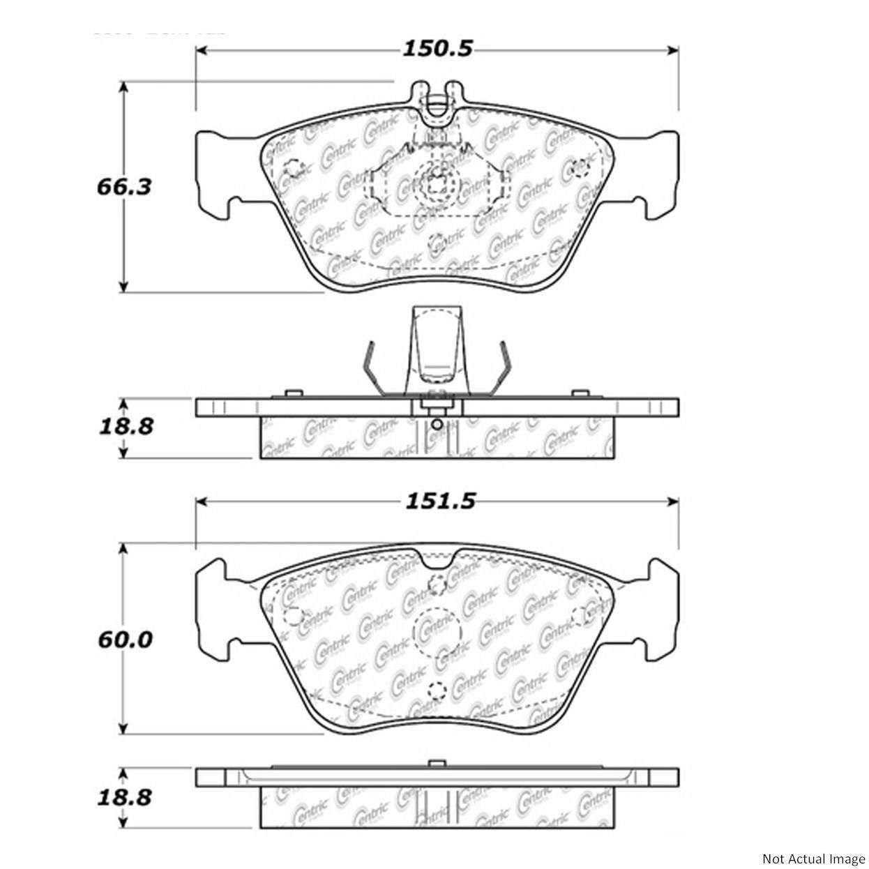 Front View of Front Disc Brake Pad Set CENTRIC 104.07100