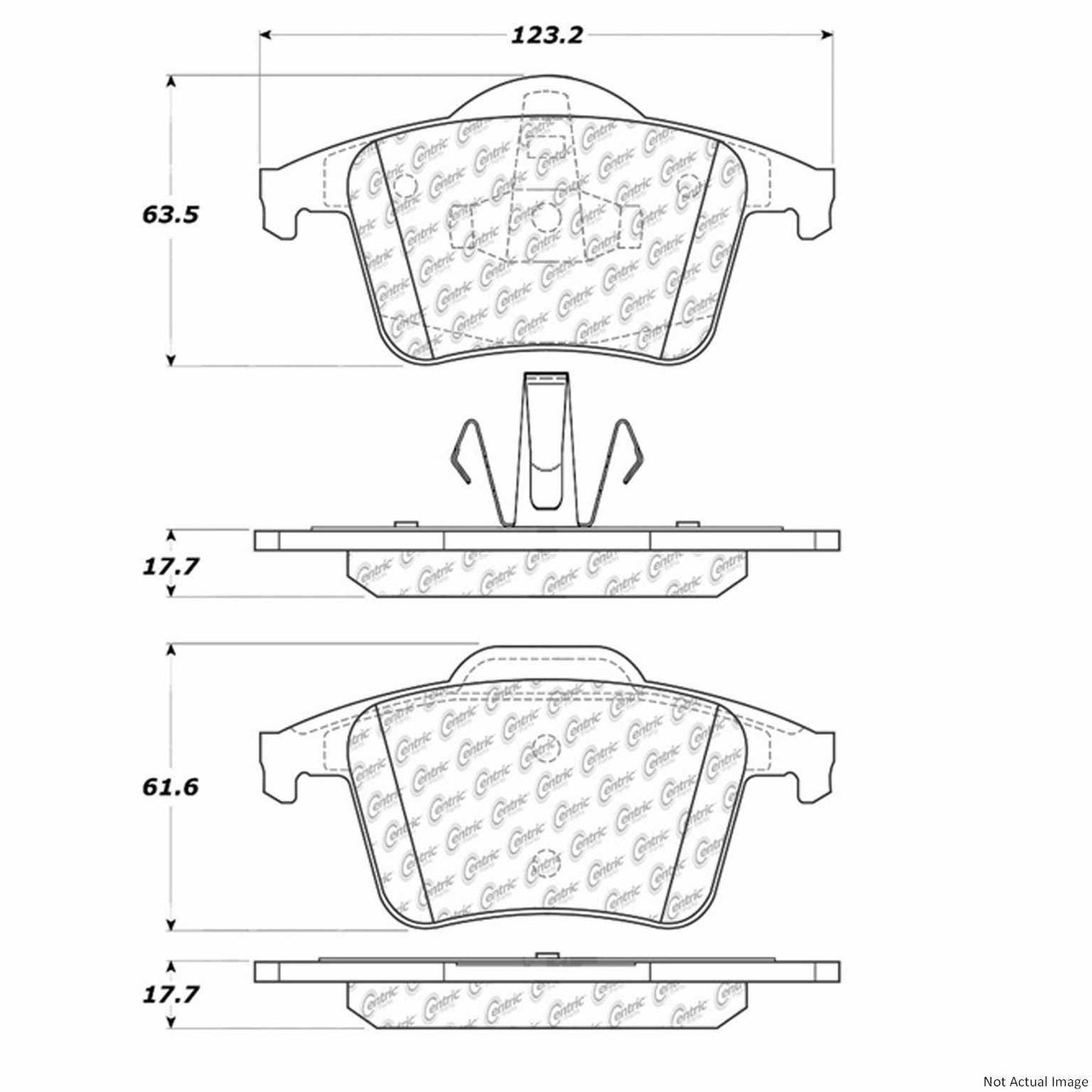 Front View of Rear Disc Brake Pad Set CENTRIC 104.09800